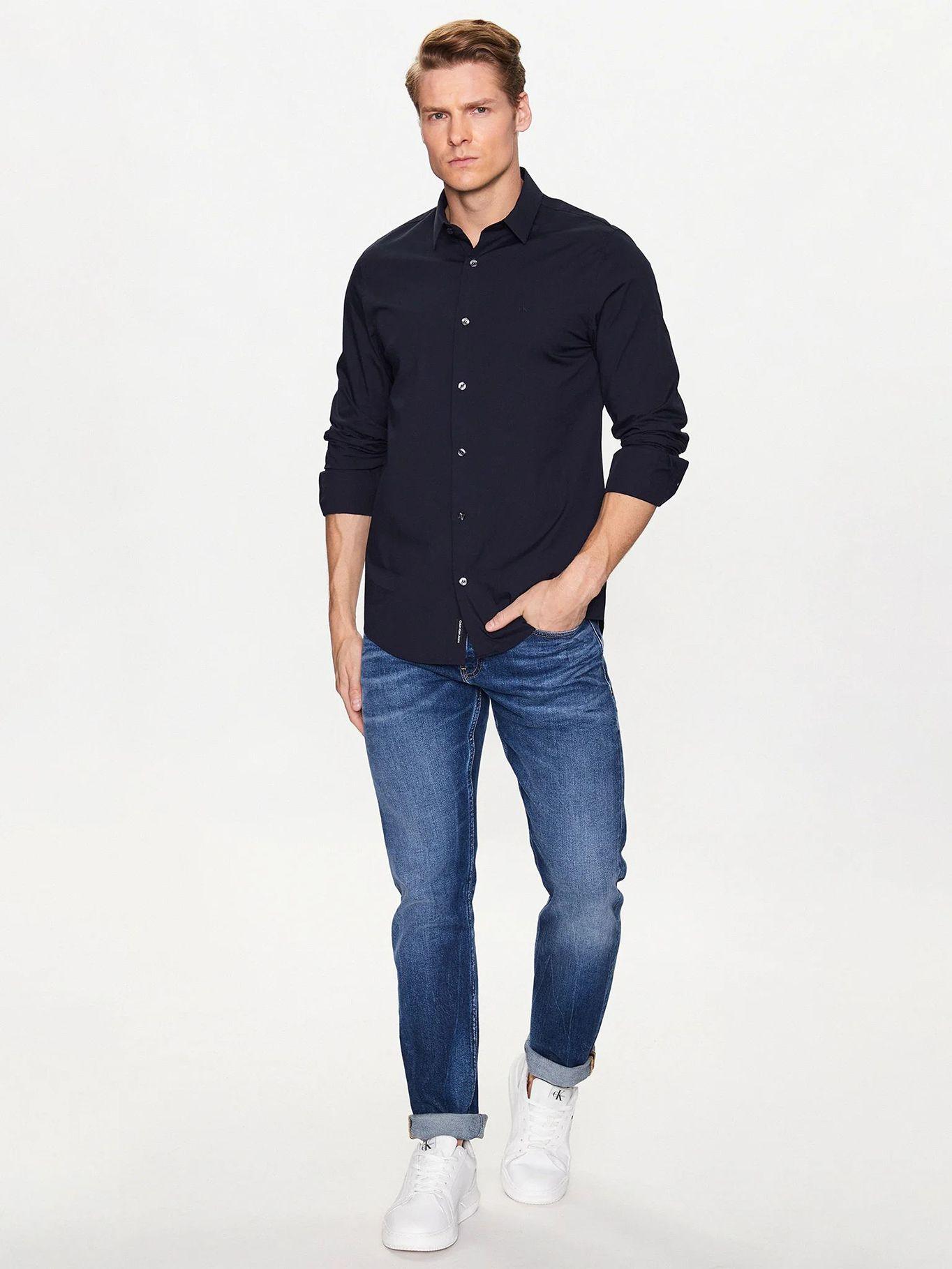 Camisa slim de algodón elástico Azul Calvin Klein-1