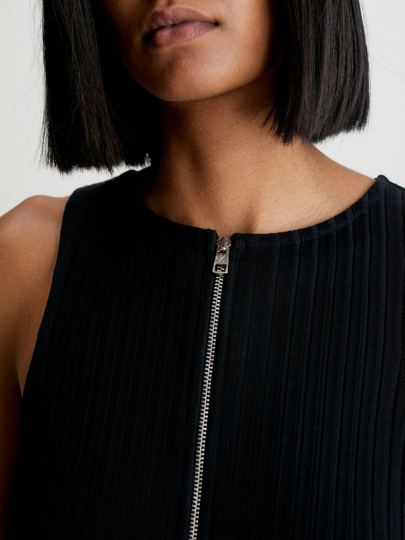 Minivestido con cremallera de canalé Negro Calvin Klein-2