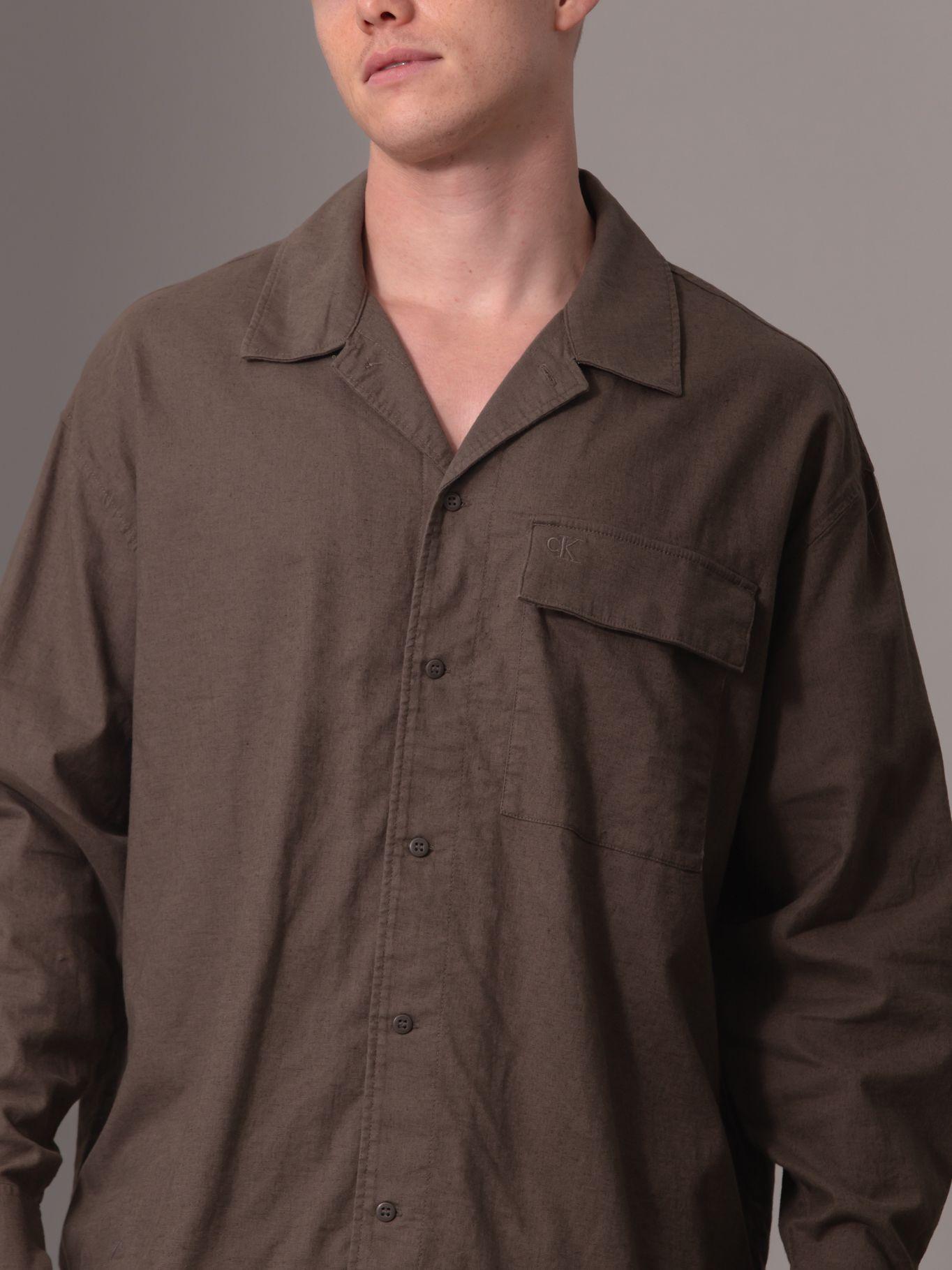 Camisa de lino mangas largas Café Calvin Klein-4