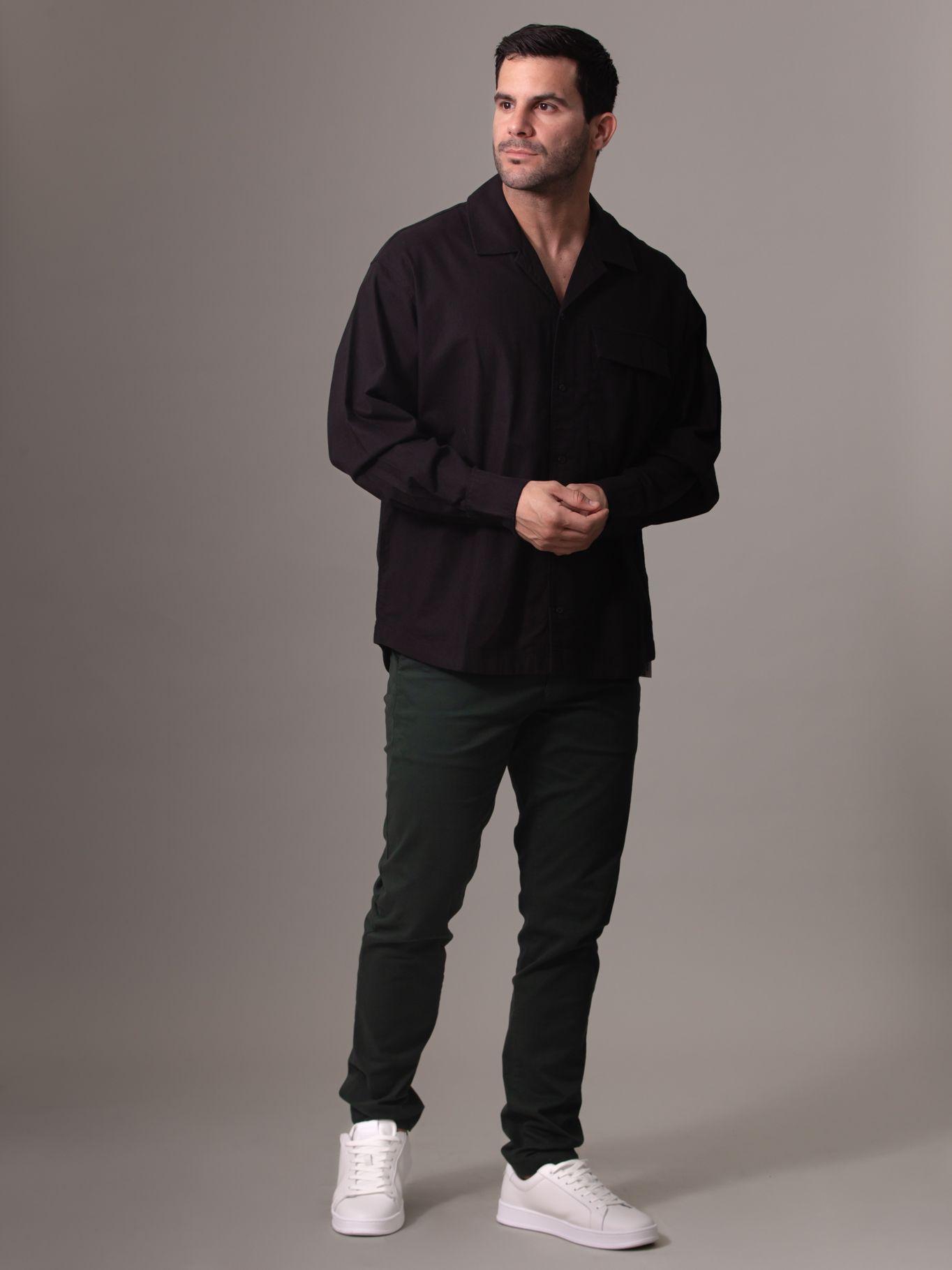 Camisa de lino mangas largas Negro Calvin Klein-1