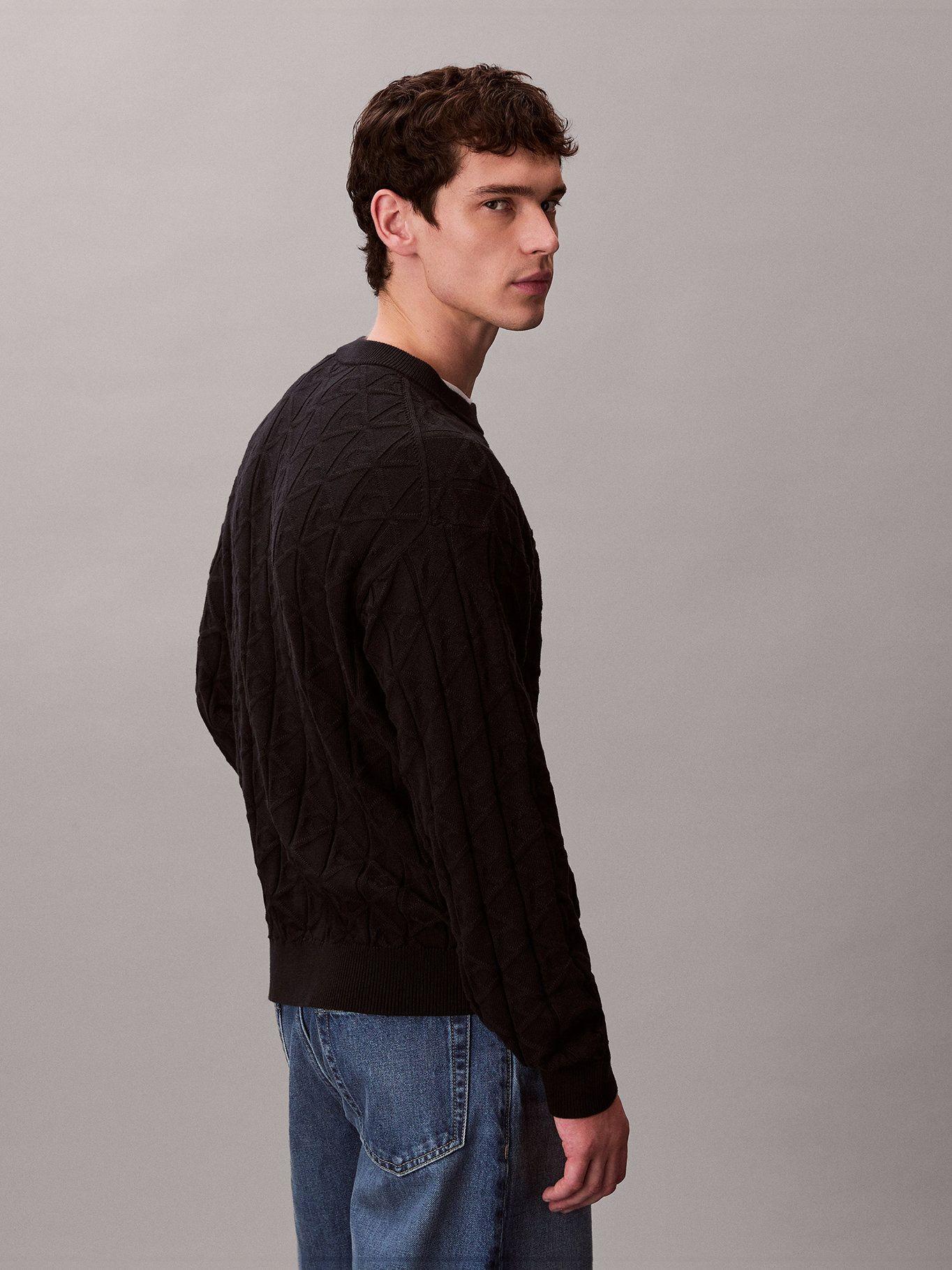 Sweater con Textura Monograma Negro Calvin Klein-3