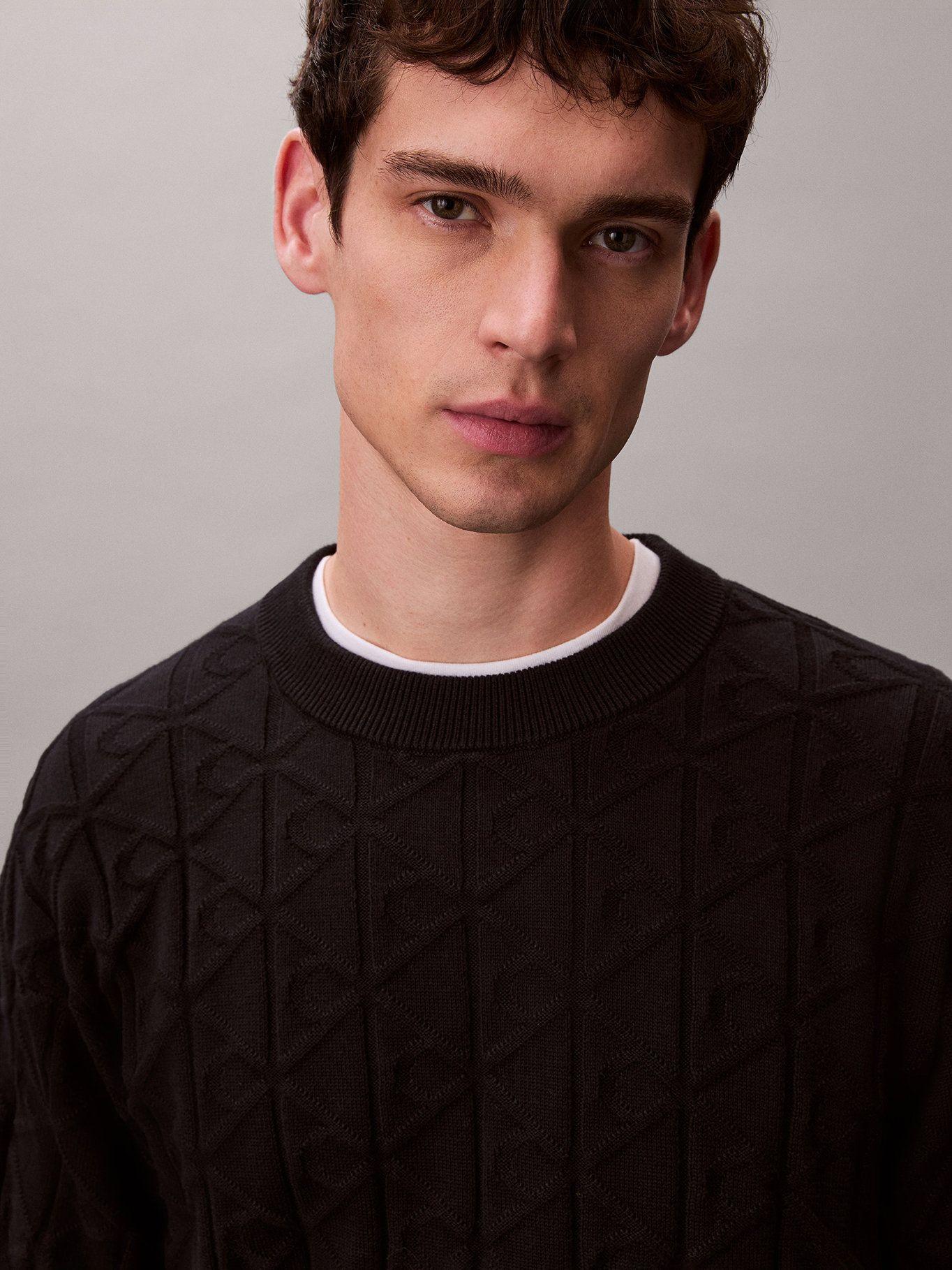 Sweater con Textura Monograma Negro Calvin Klein-4