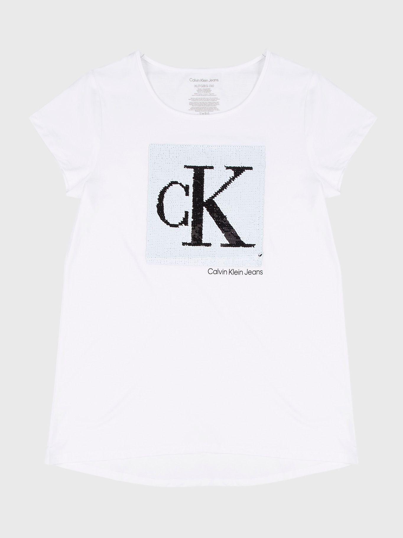 Polera Niña Monogram Sequin Blanco Calvin Klein-0