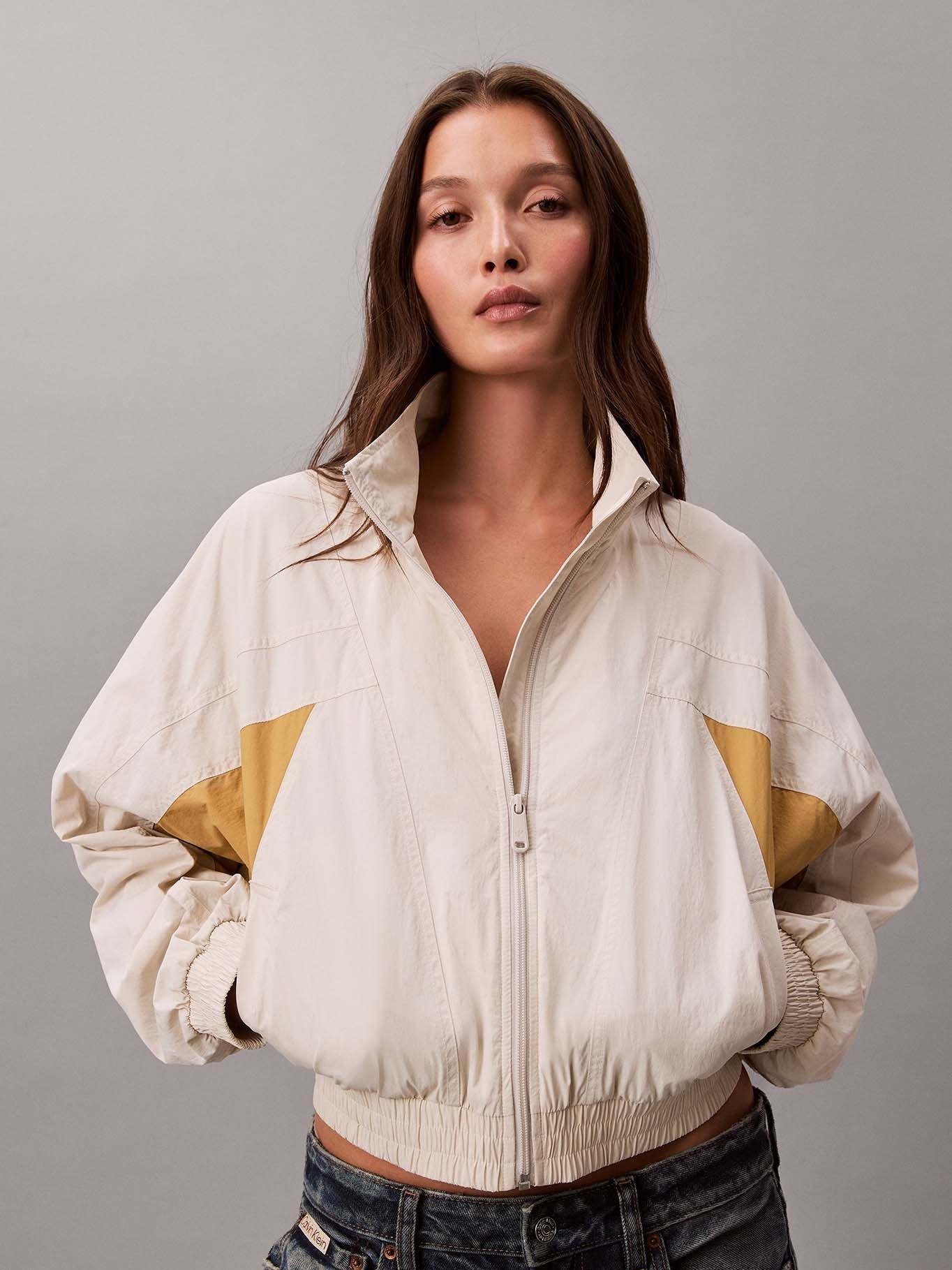 Chaqueta Cortaviento Crop Colorblock Beige Calvin Klein-0