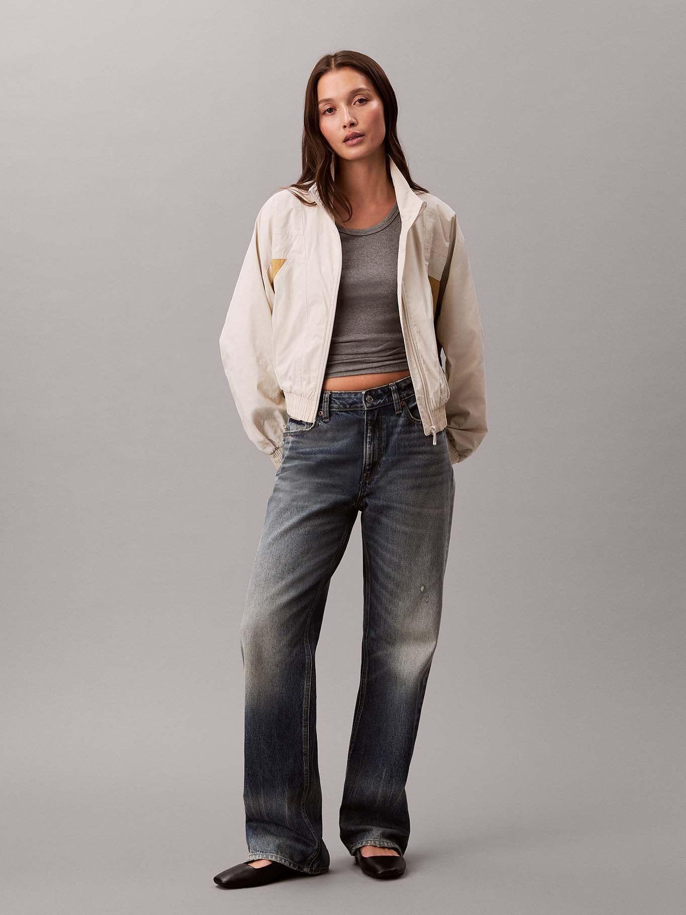 Chaqueta Cortaviento Crop Colorblock Beige Calvin Klein-3