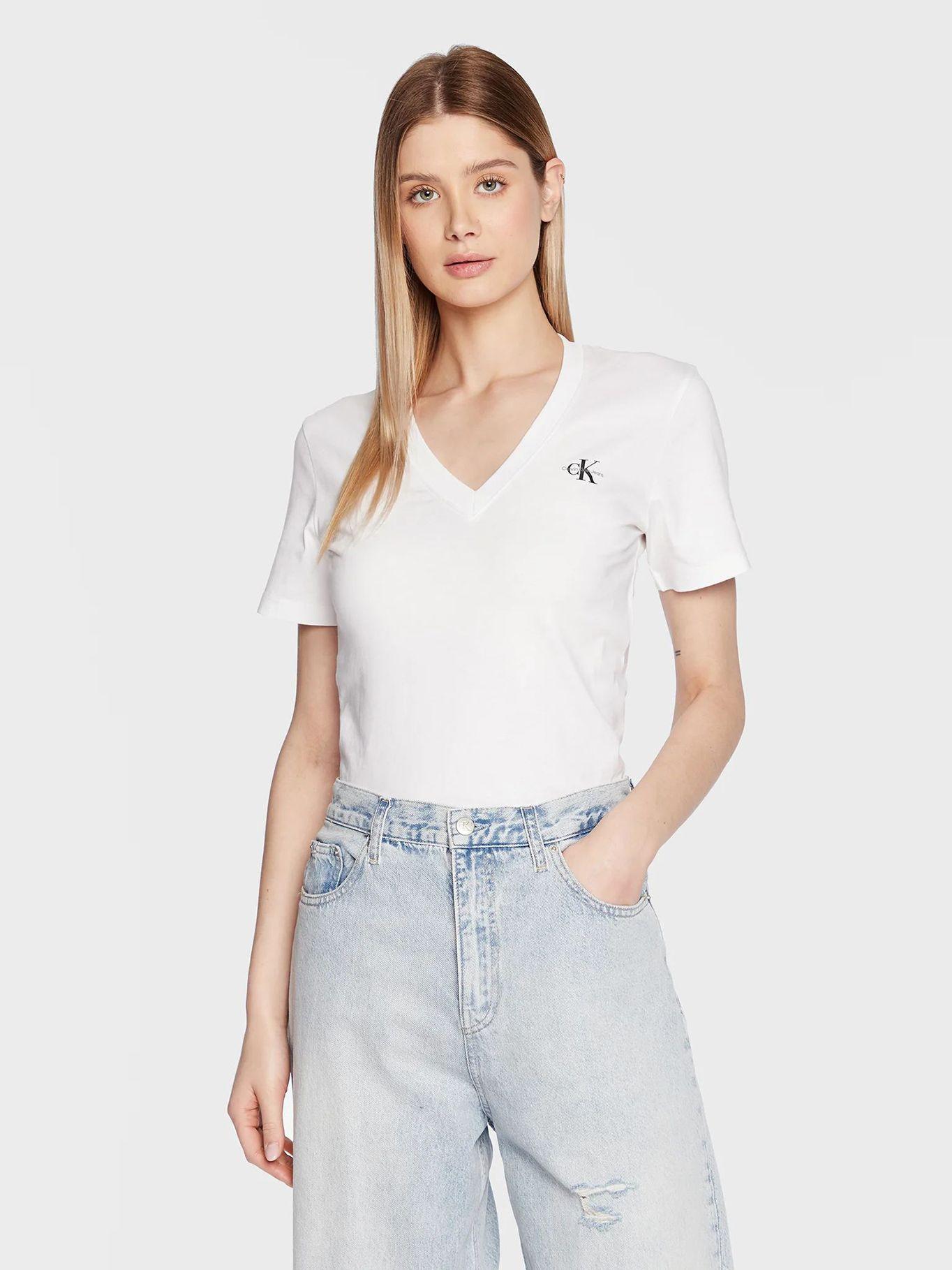 Camiseta de cuello V de algodón orgánico Blanco Calvin Klein-0