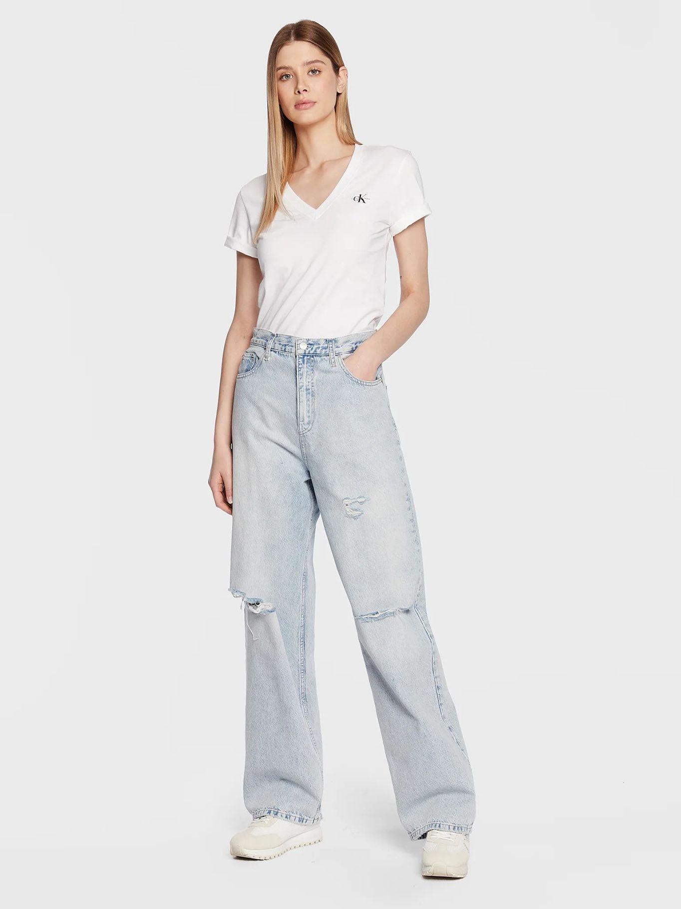 Camiseta de cuello V de algodón orgánico Blanco Calvin Klein-1