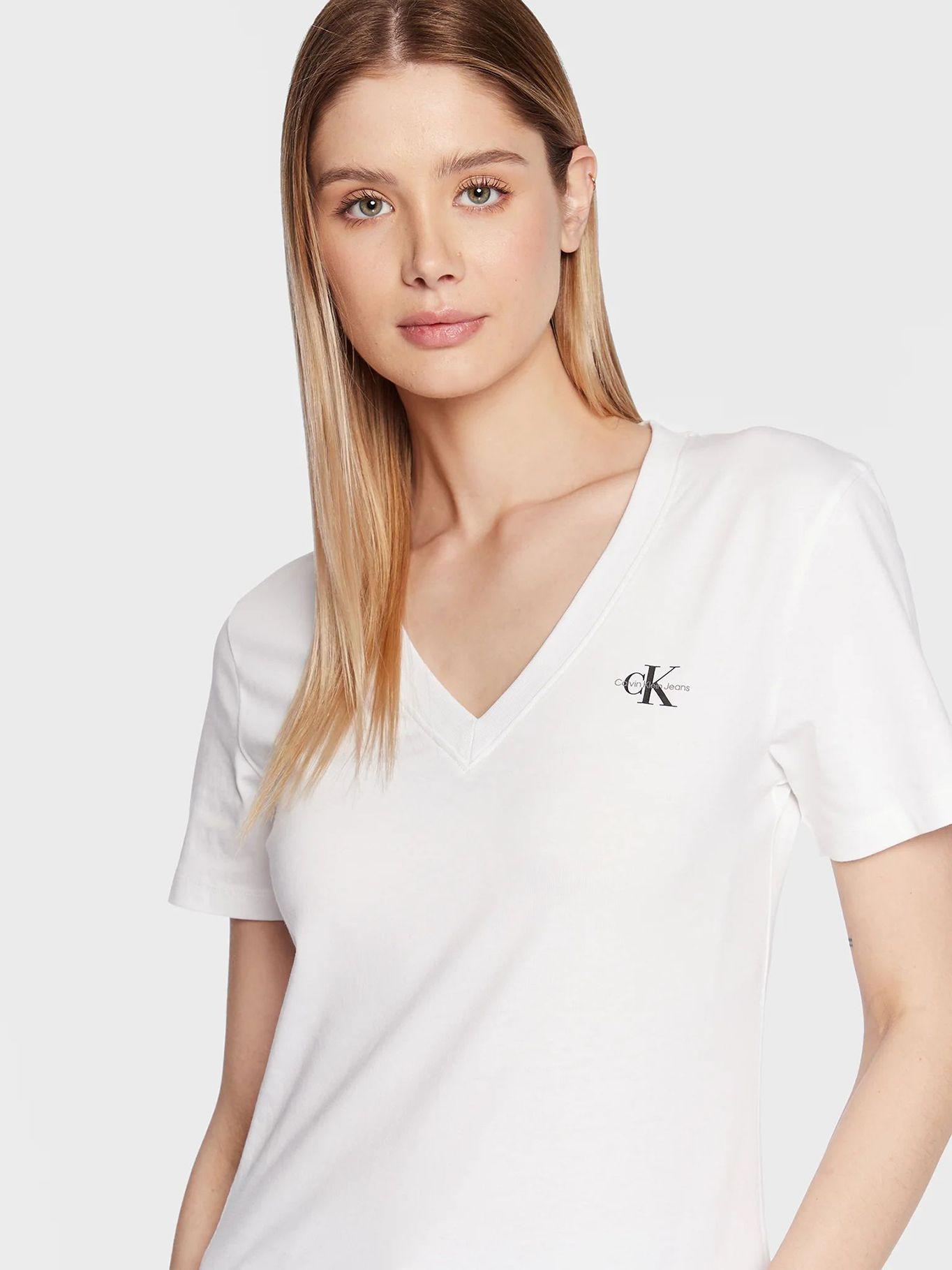 Camiseta de cuello V de algodón orgánico Blanco Calvin Klein-3