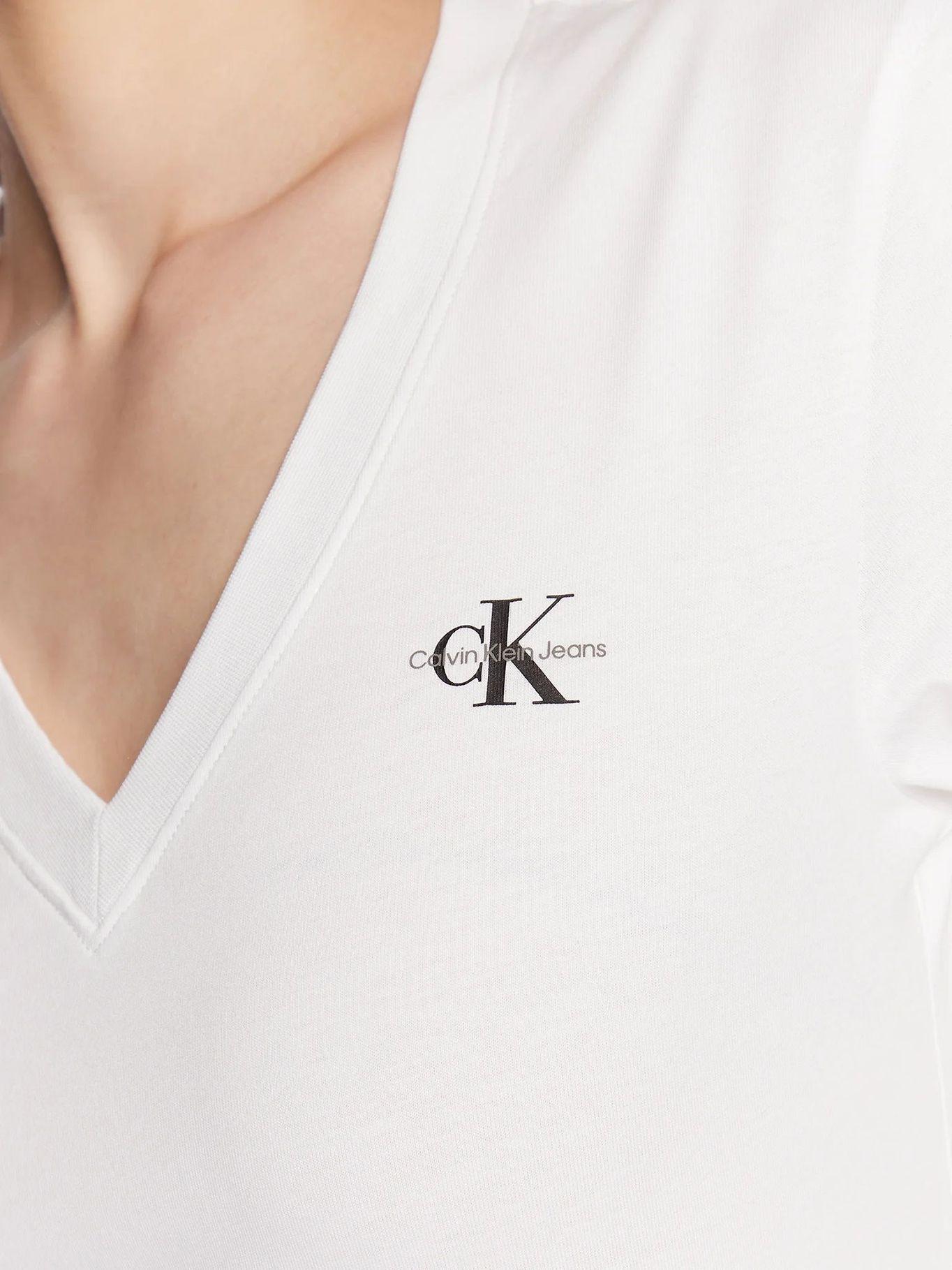 Camiseta de cuello V de algodón orgánico Blanco Calvin Klein-4
