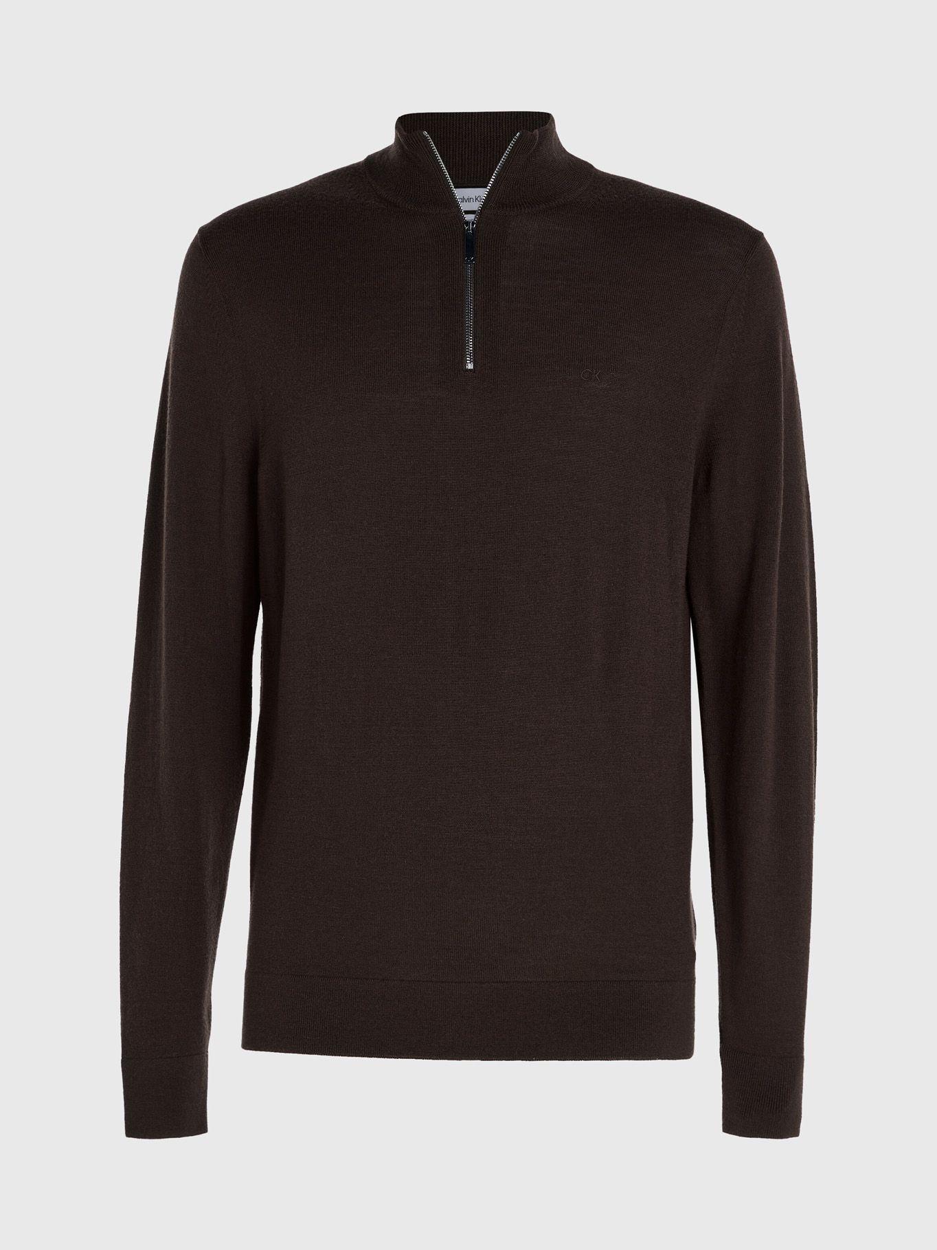 Sweater con Cierre Merino Quarter Café Calvin Klein-4