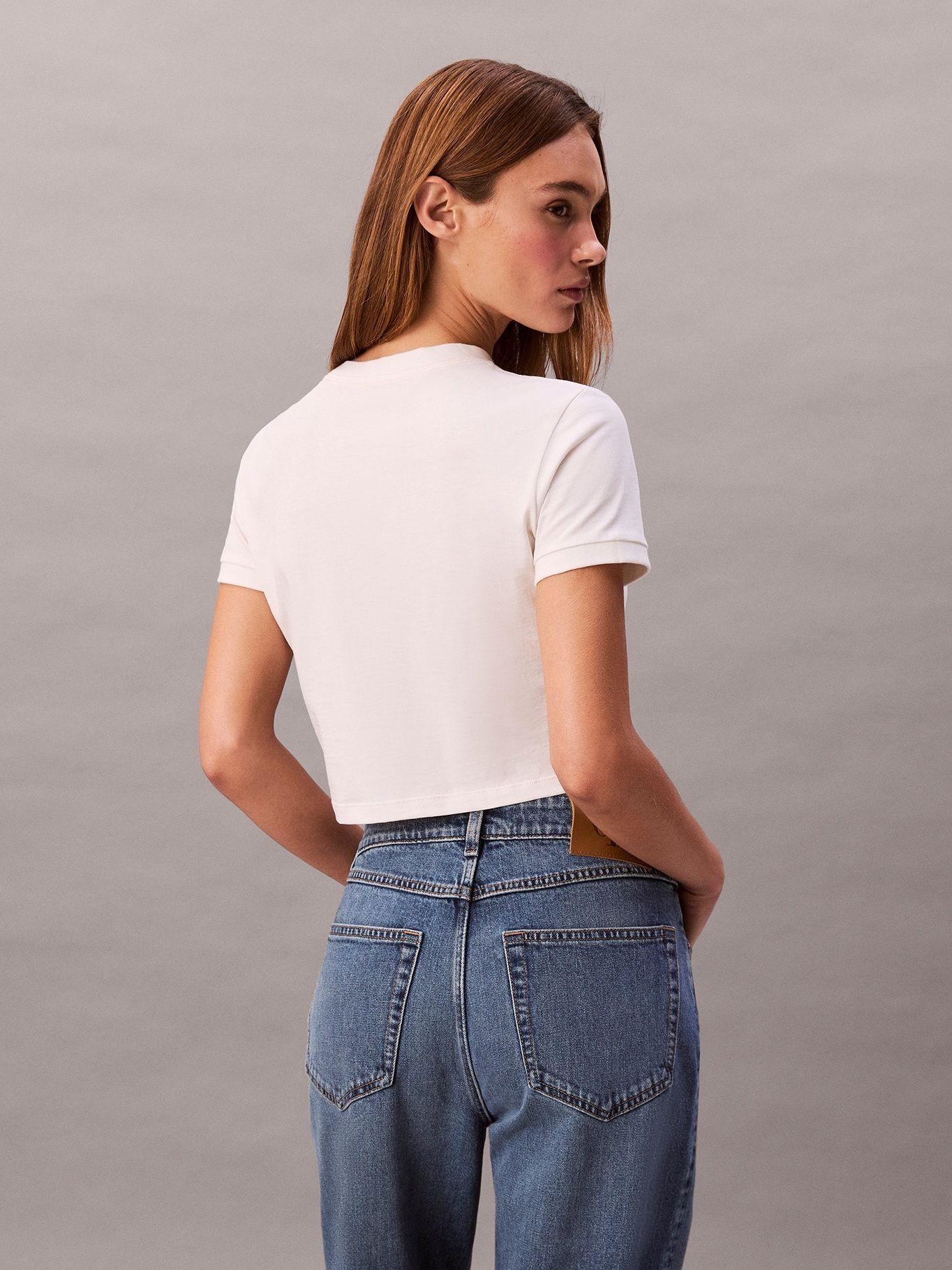 Polera Cropped con Logo Blanco Calvin Klein-2