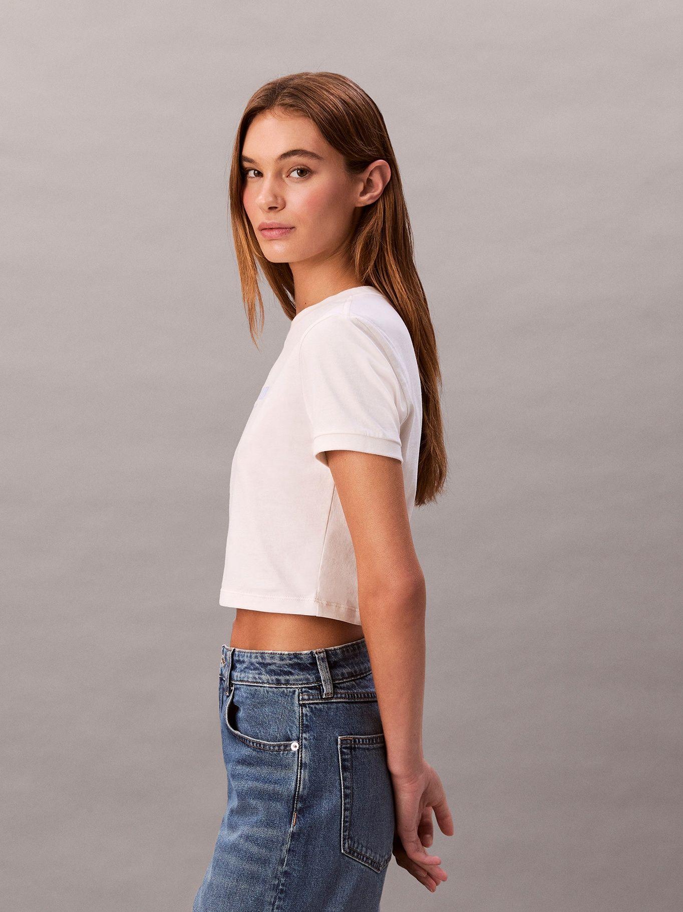 Polera Cropped con Logo Blanco Calvin Klein-3