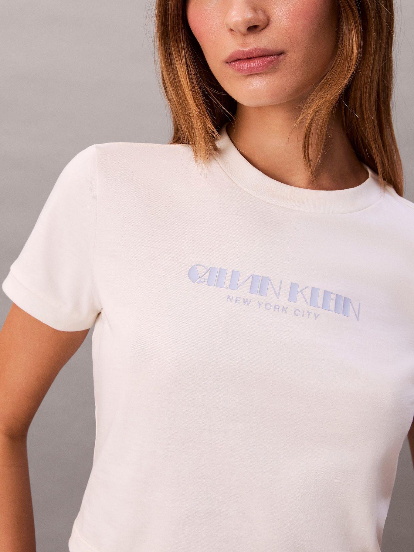 Polera Cropped con Logo Blanco Calvin Klein-5