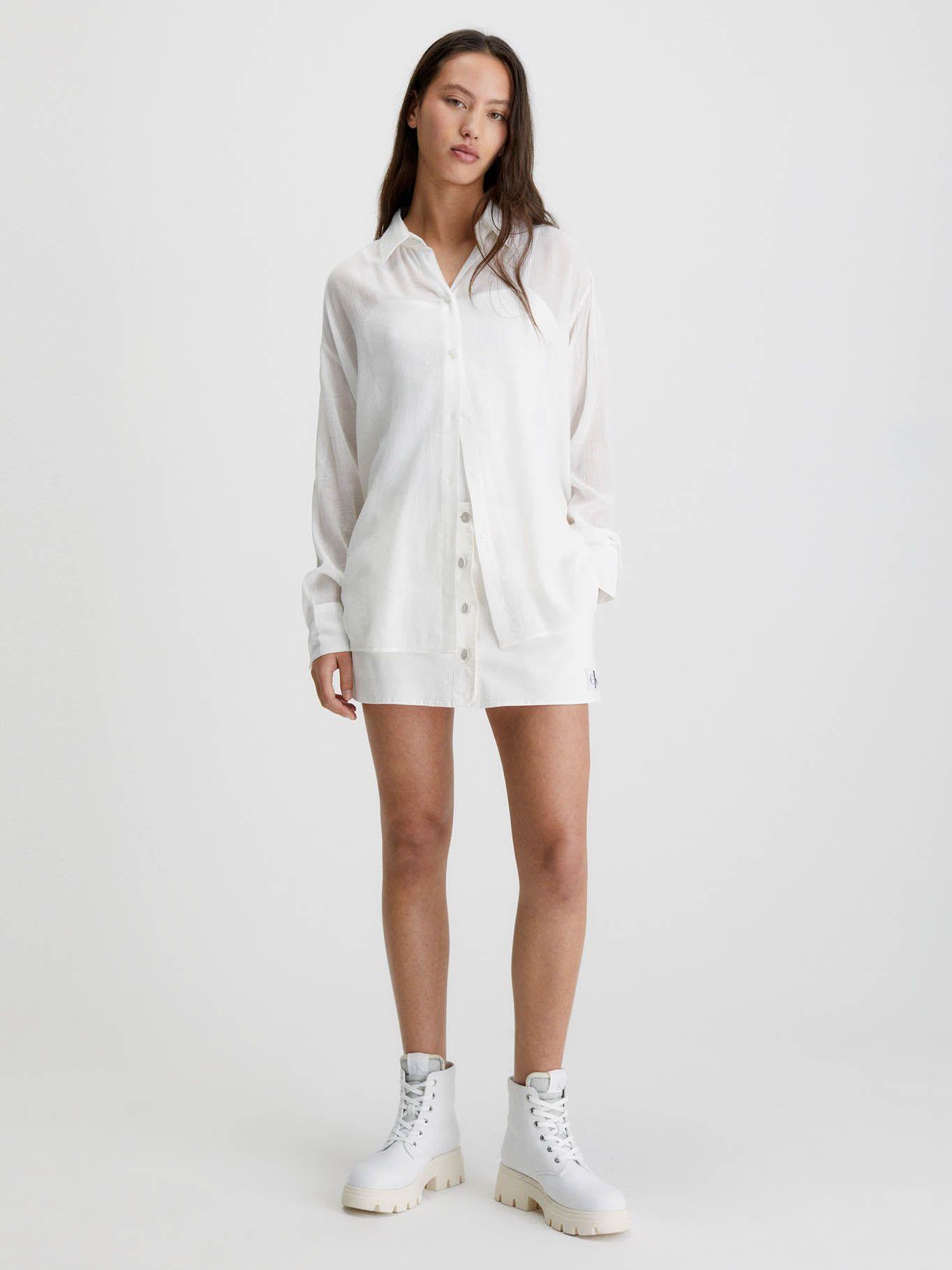 Blusa con espalda dividida de rayón arrugado Blanco Calvin Klein-1