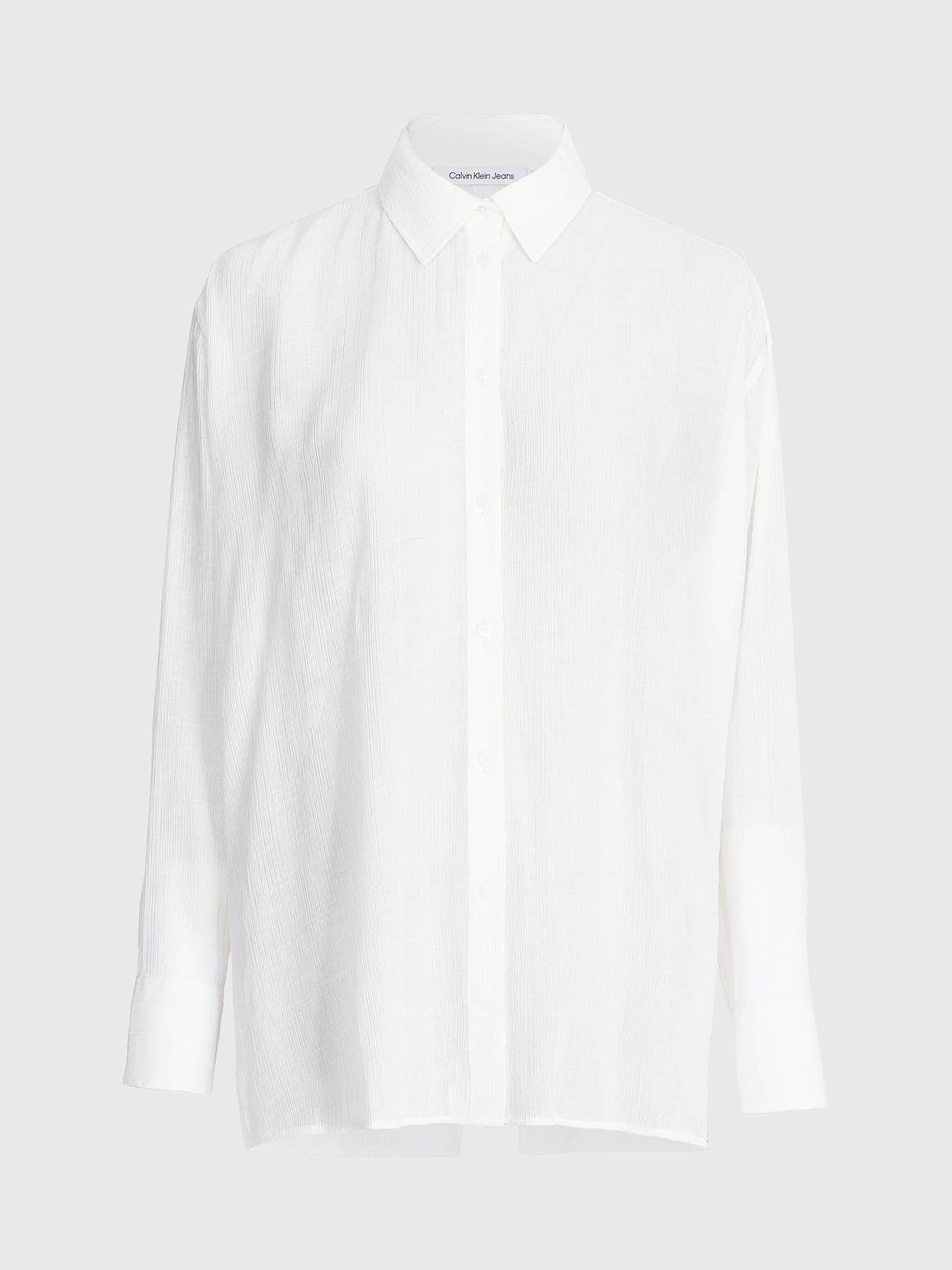 Blusa con espalda dividida de rayón arrugado Blanco Calvin Klein-4