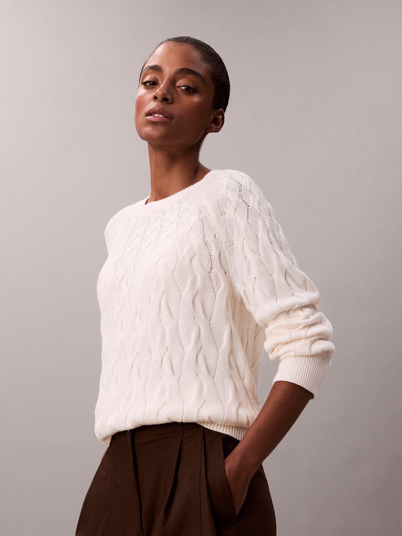 Sweater Trenzado Cuello Redondo Blanco Calvin Klein-3