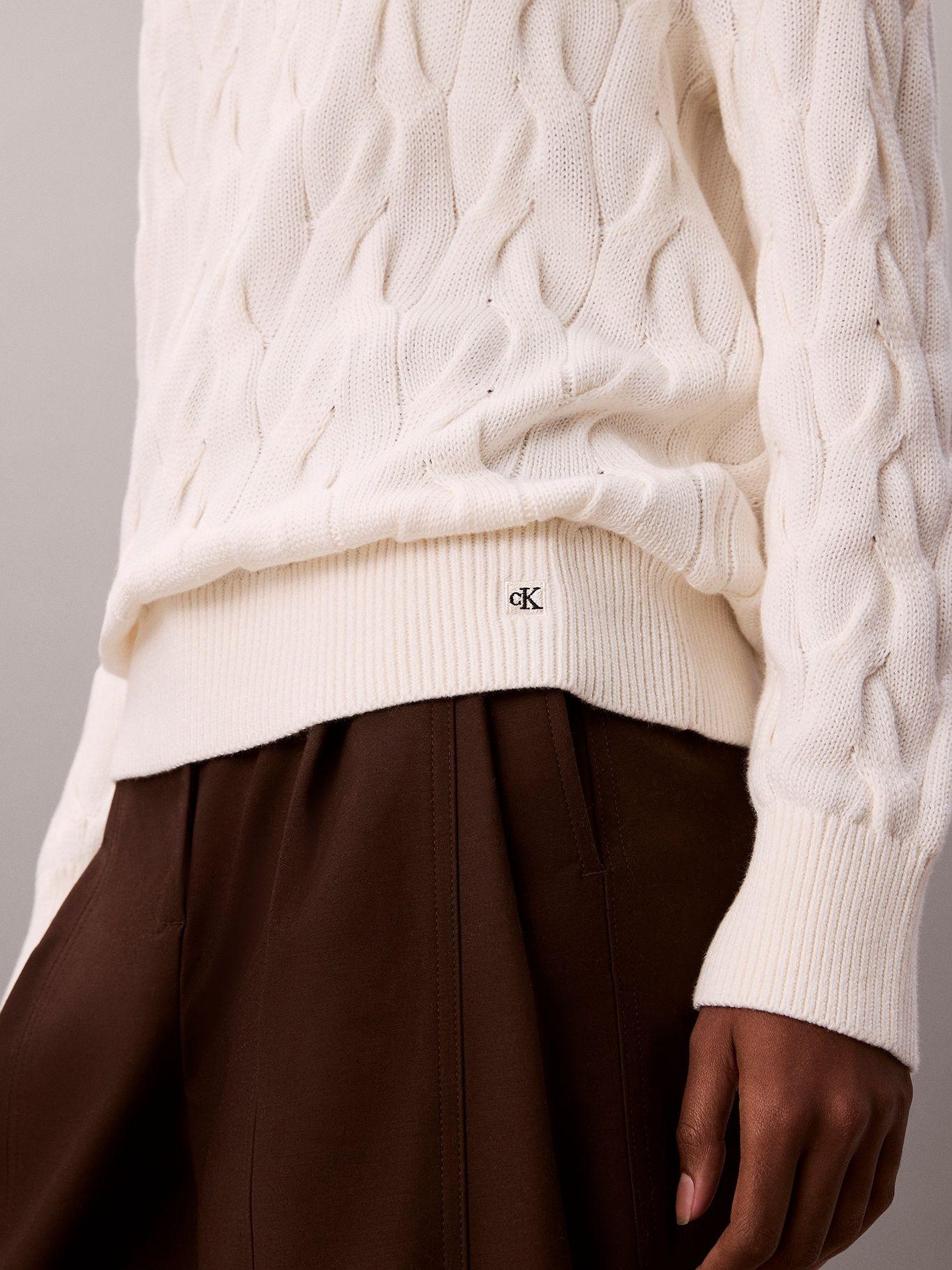 Sweater Trenzado Cuello Redondo Blanco Calvin Klein-4