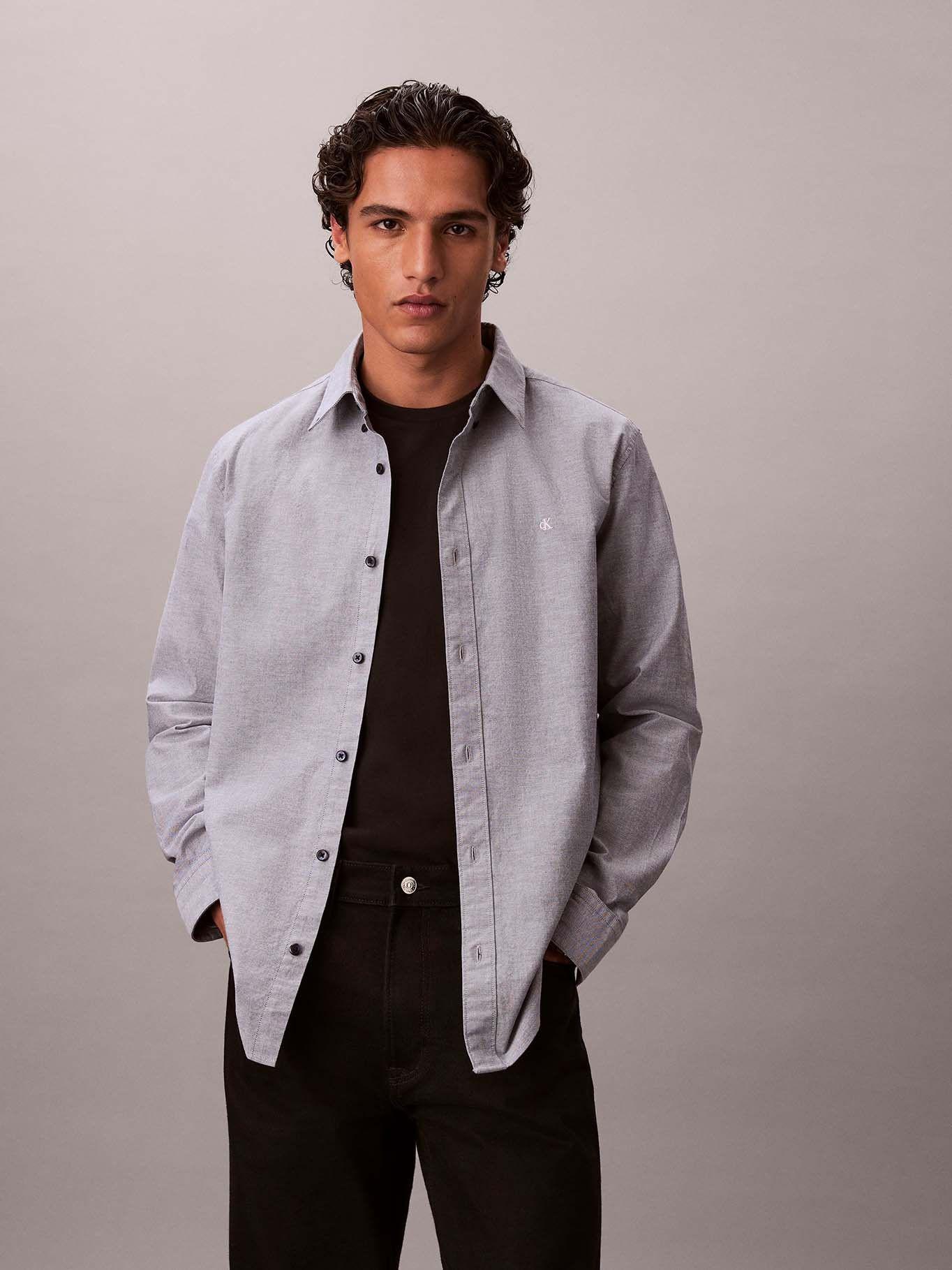 Camisa Oxford Clásica Gris Calvin Klein-0