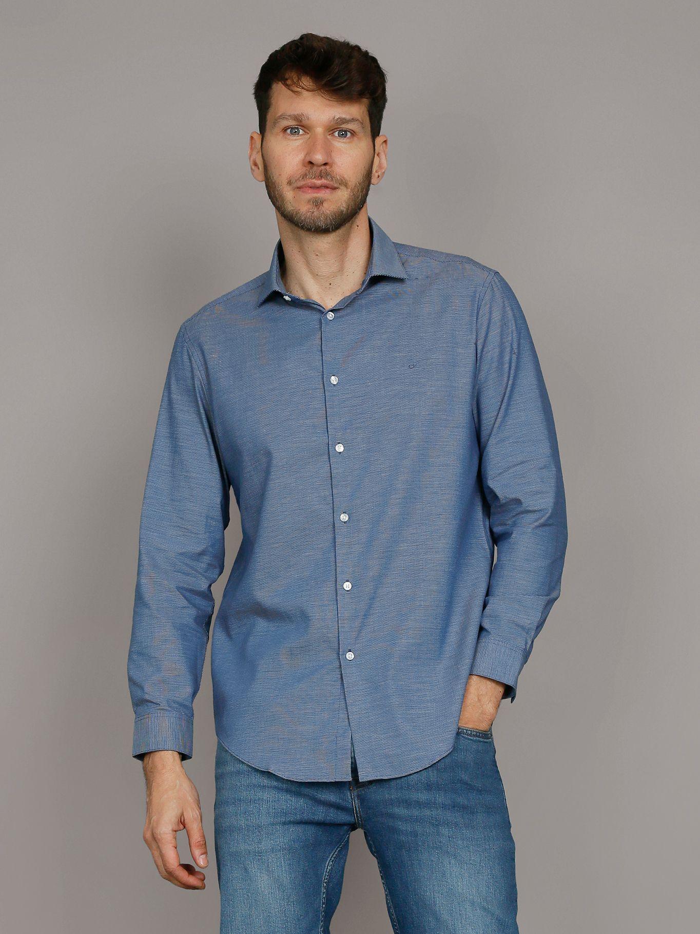 Camisa Slim Plaid Azul Calvin Klein-0