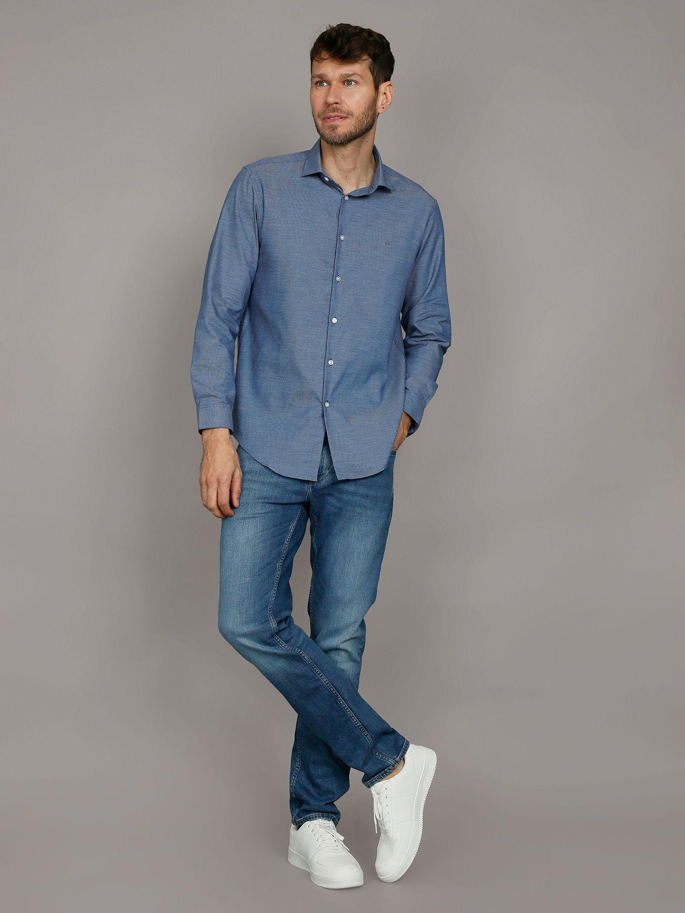 Camisa Slim Plaid Azul Calvin Klein-1