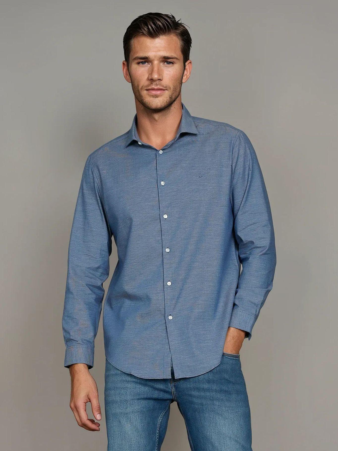 Camisa Slim Plaid Azul Calvin Klein-0