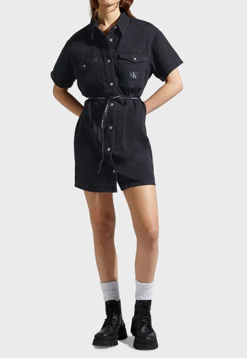 Vestido vaquero con detalle de bolsillo Negro Calvin Klein-0