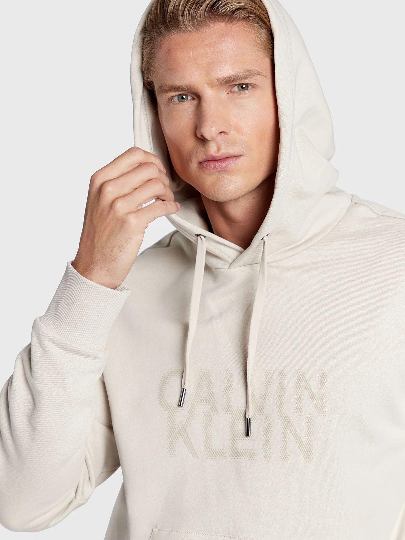 Hoodie Distorted Logo Beige Calvin Klein-3