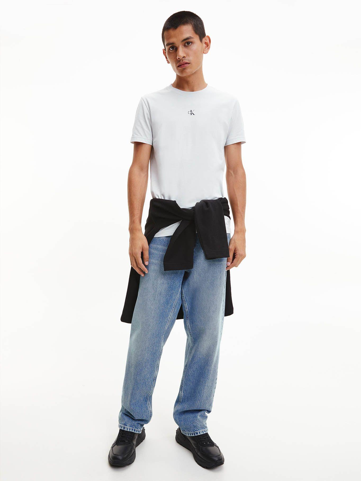 Camiseta De Algodón Orgánico Con Monograma Blanco Calvin Klein J30J322466-PSX-1