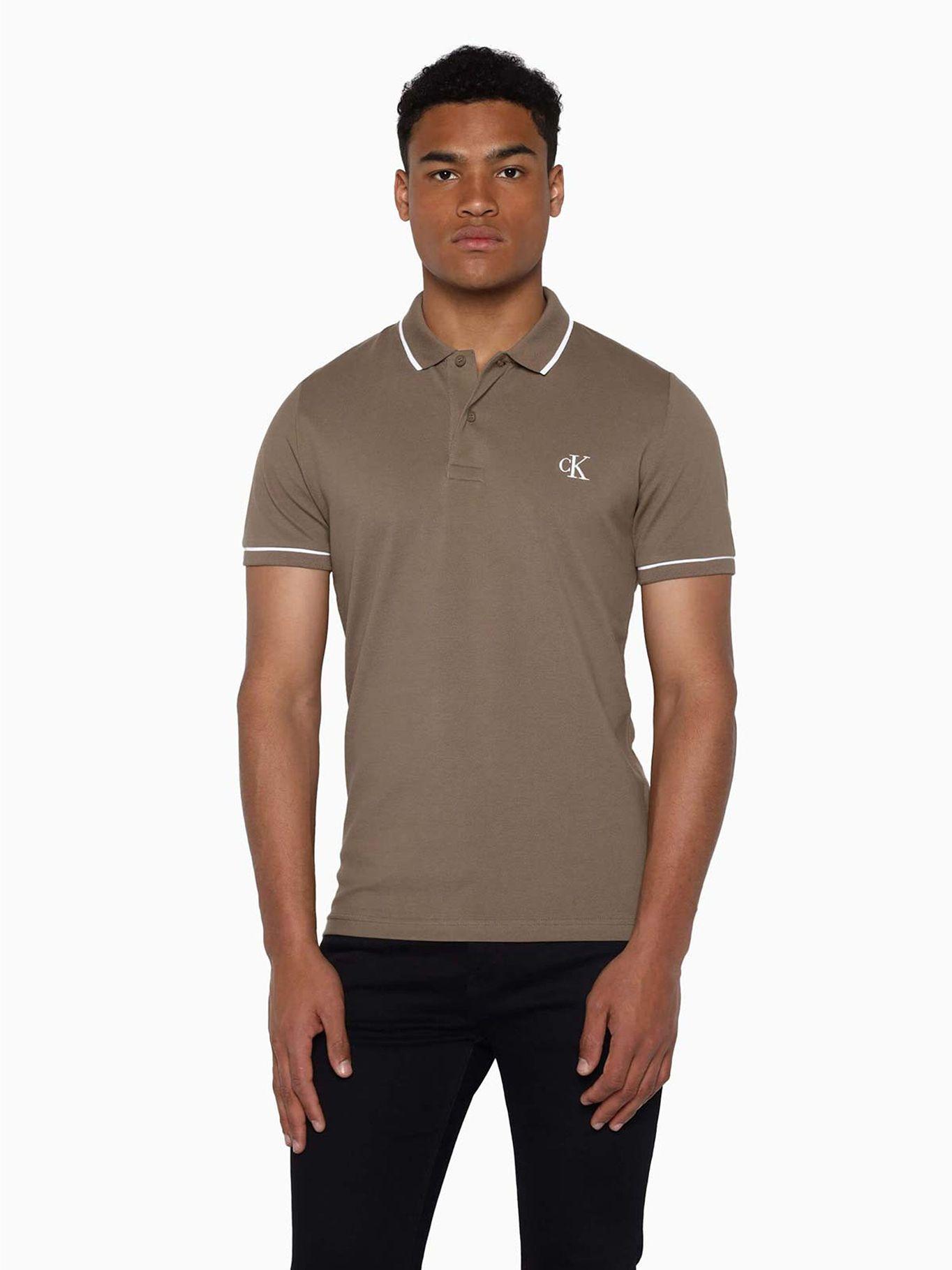 Polo slim de algodón orgánico Café claro Calvin Klein-0