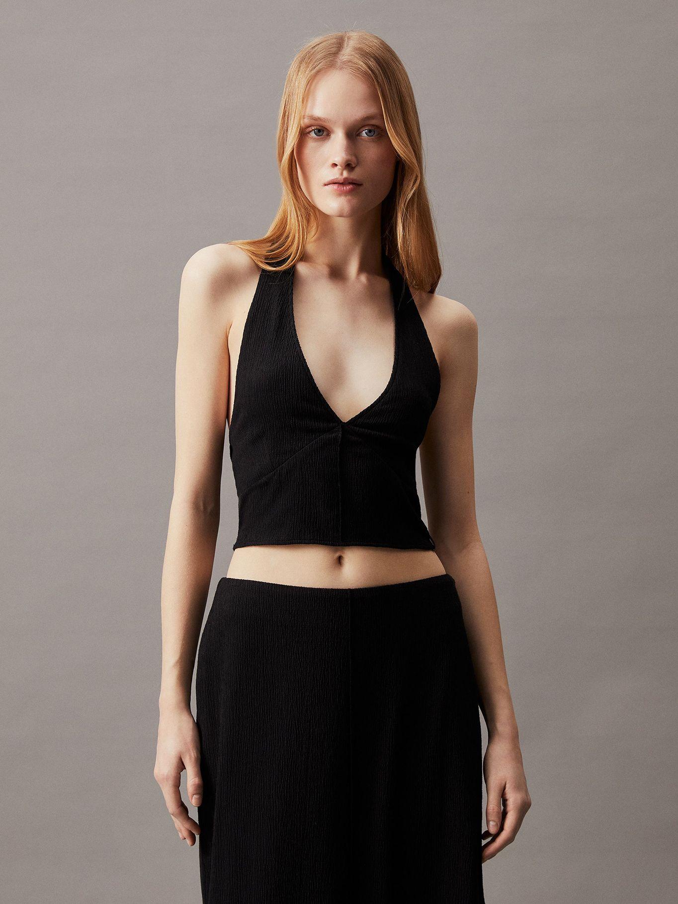 Blusa Crinkle Halterneck Negro Calvin Klein-0