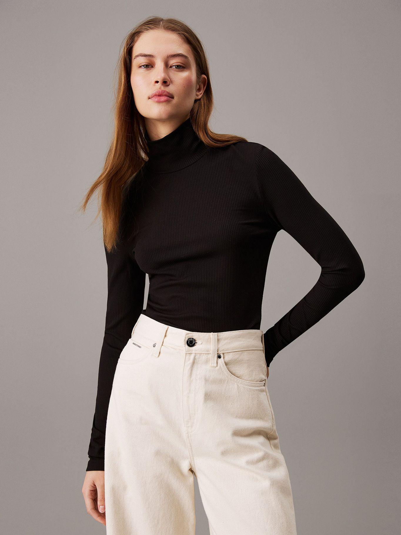 Sweater Modal Rib Mock Neck Negro Calvin Klein-0