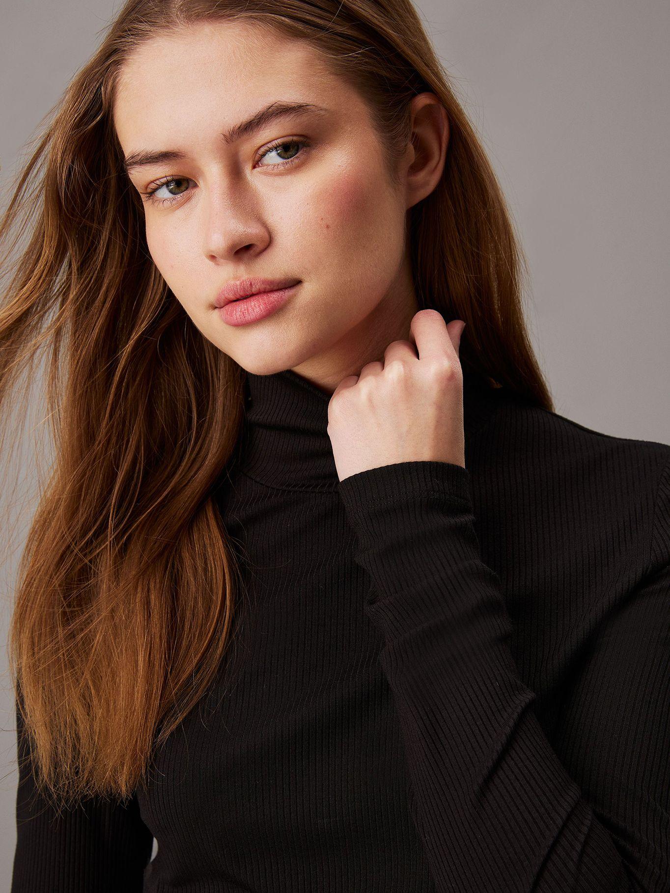 Sweater Modal Rib Mock Neck Negro Calvin Klein-3