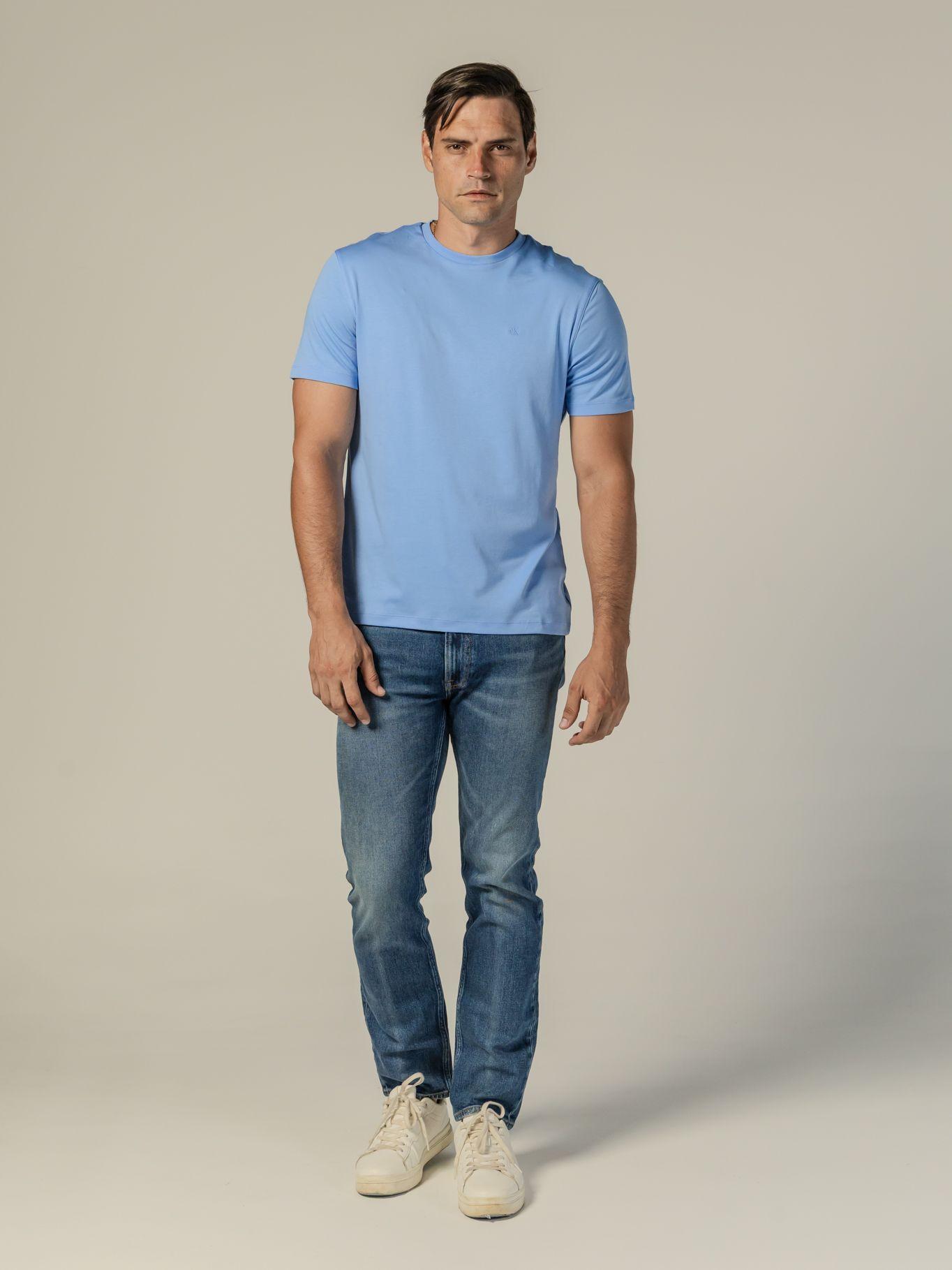 Polera Logo Bordado Algodón Supima Celeste Calvin Klein-1