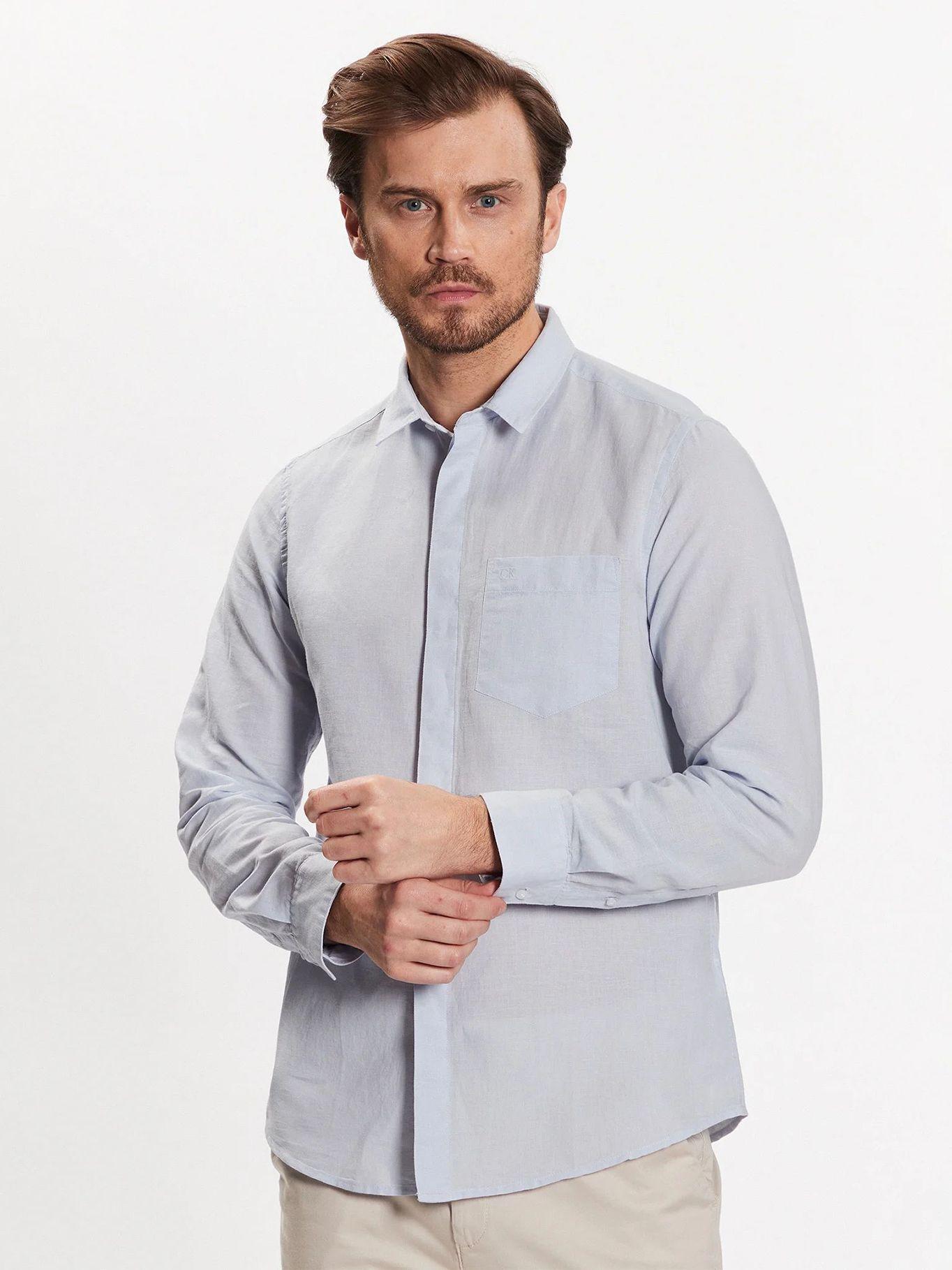 Camisa Linen Cotton Regular Azul Calvin Klein-0