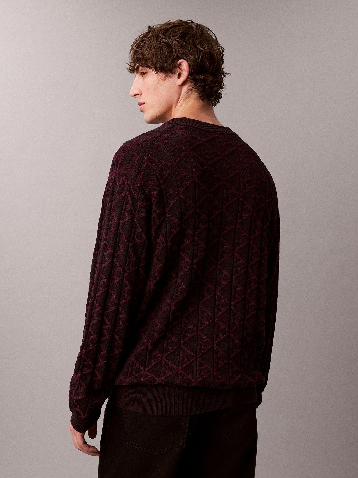 Sweater con Textura de Monograma Burdeo Calvin Klein-2
