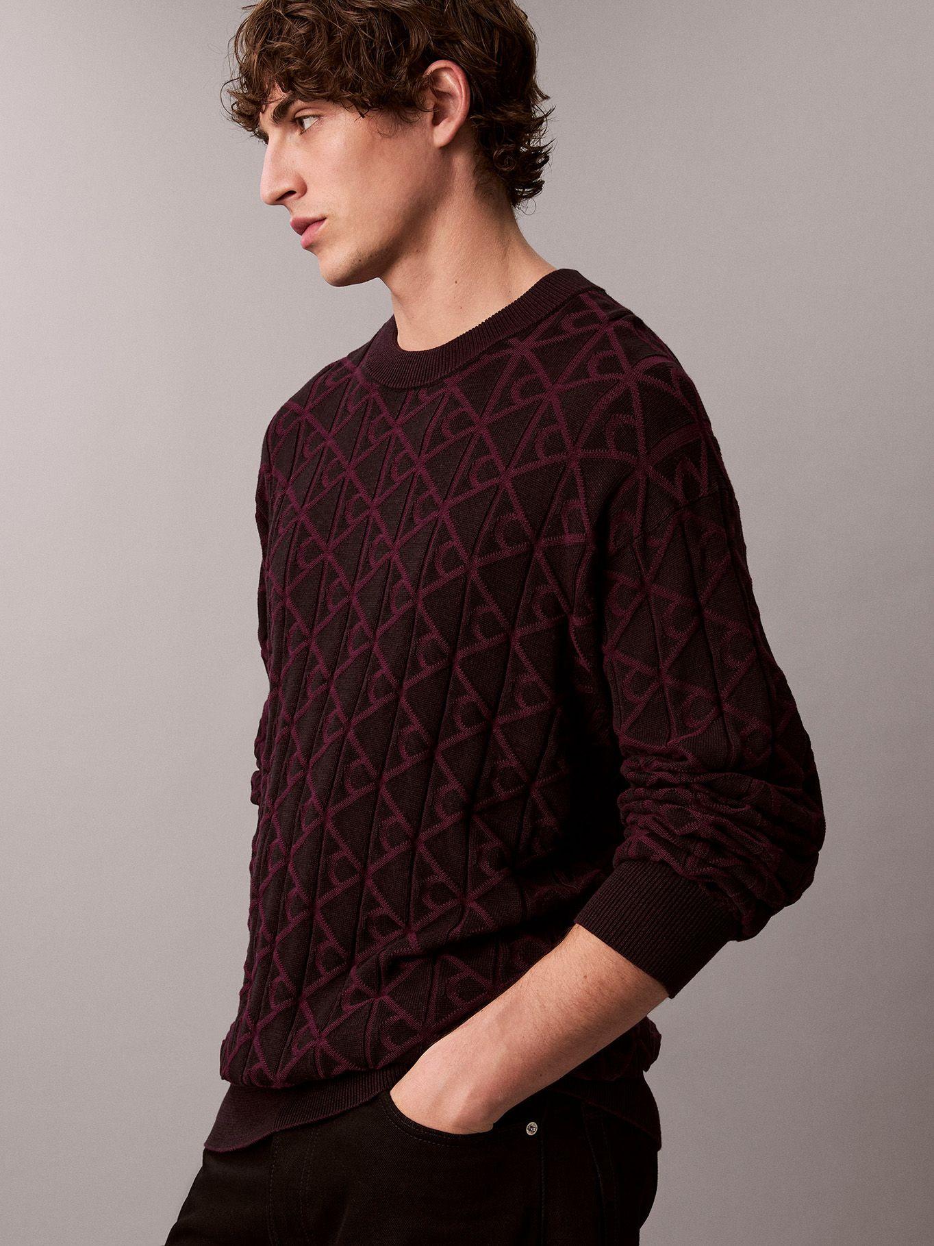 Sweater con Textura de Monograma Burdeo Calvin Klein-3