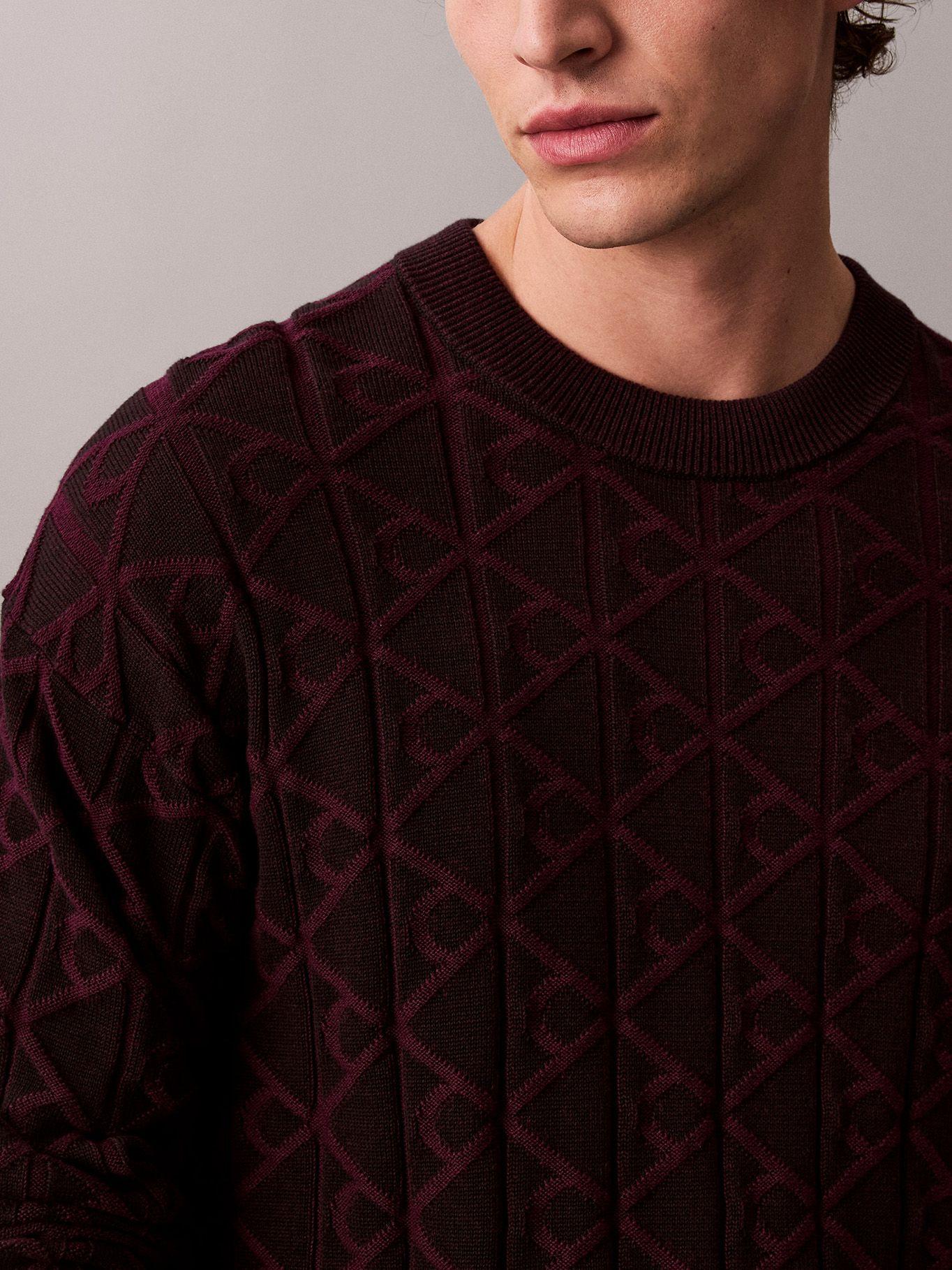Sweater con Textura de Monograma Burdeo Calvin Klein-4
