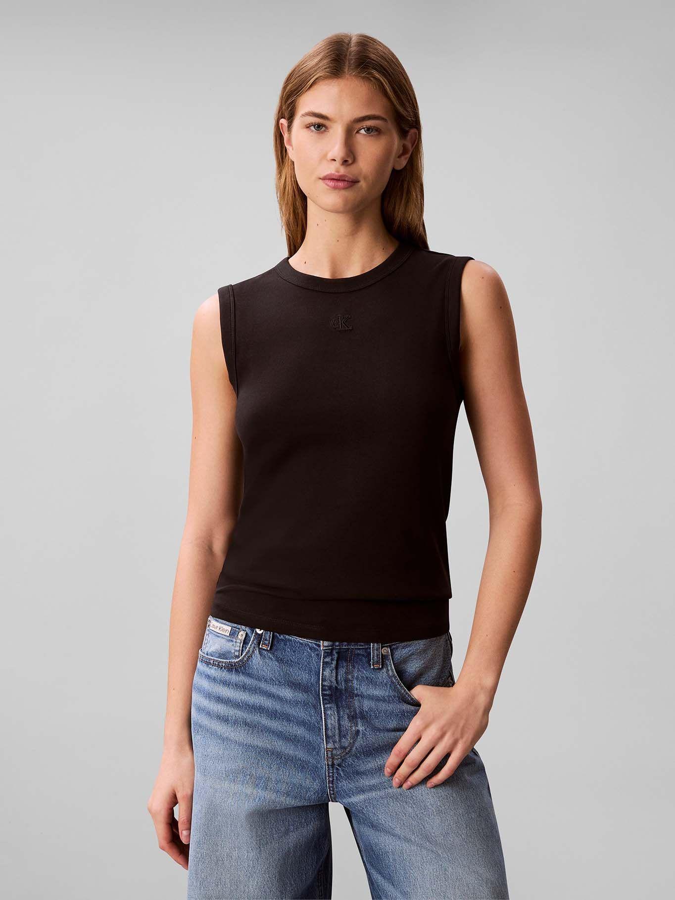 Polera de Canalé sin Mangas Negro Calvin Klein-0