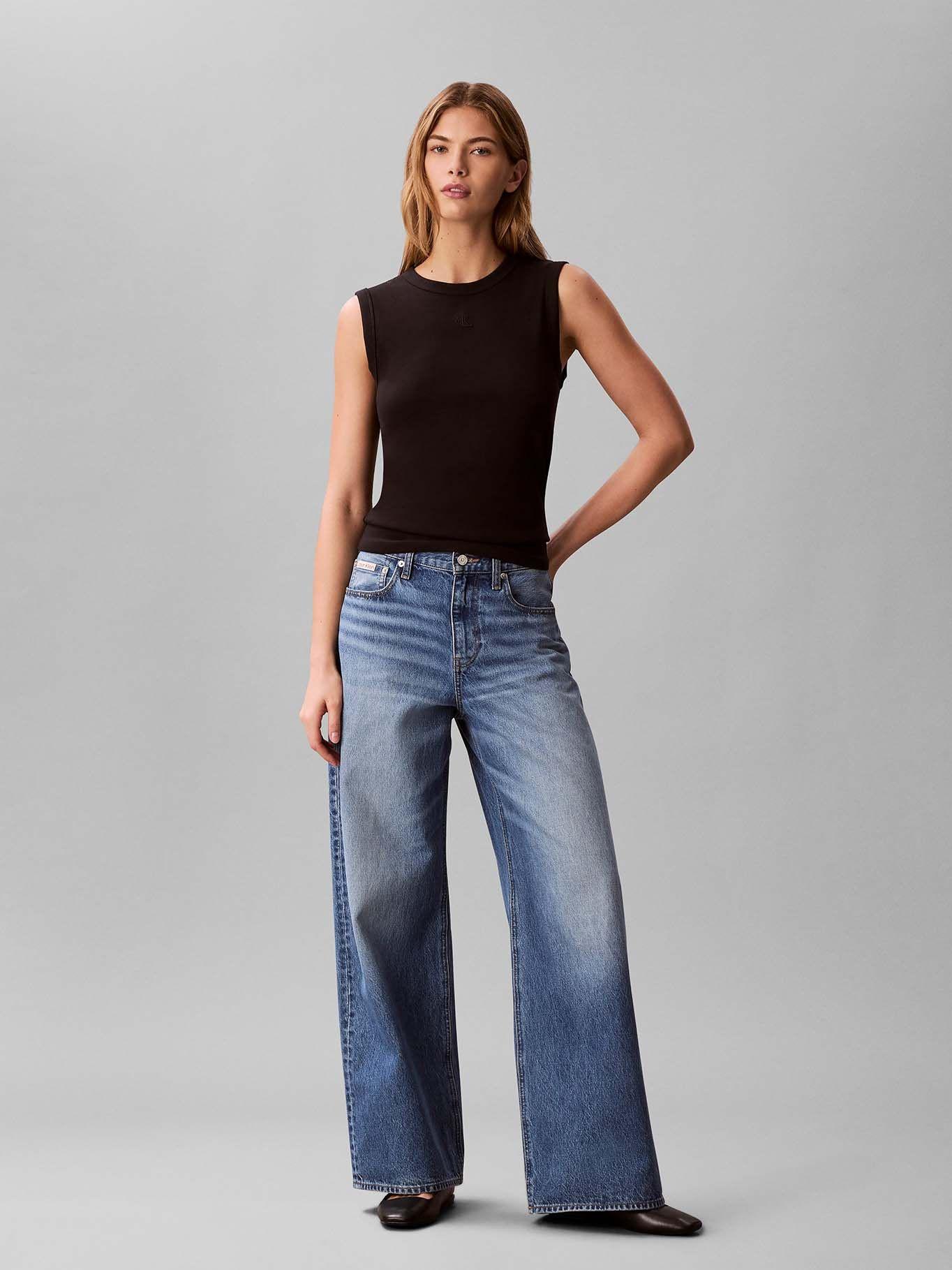 Polera de Canalé sin Mangas Negro Calvin Klein-1