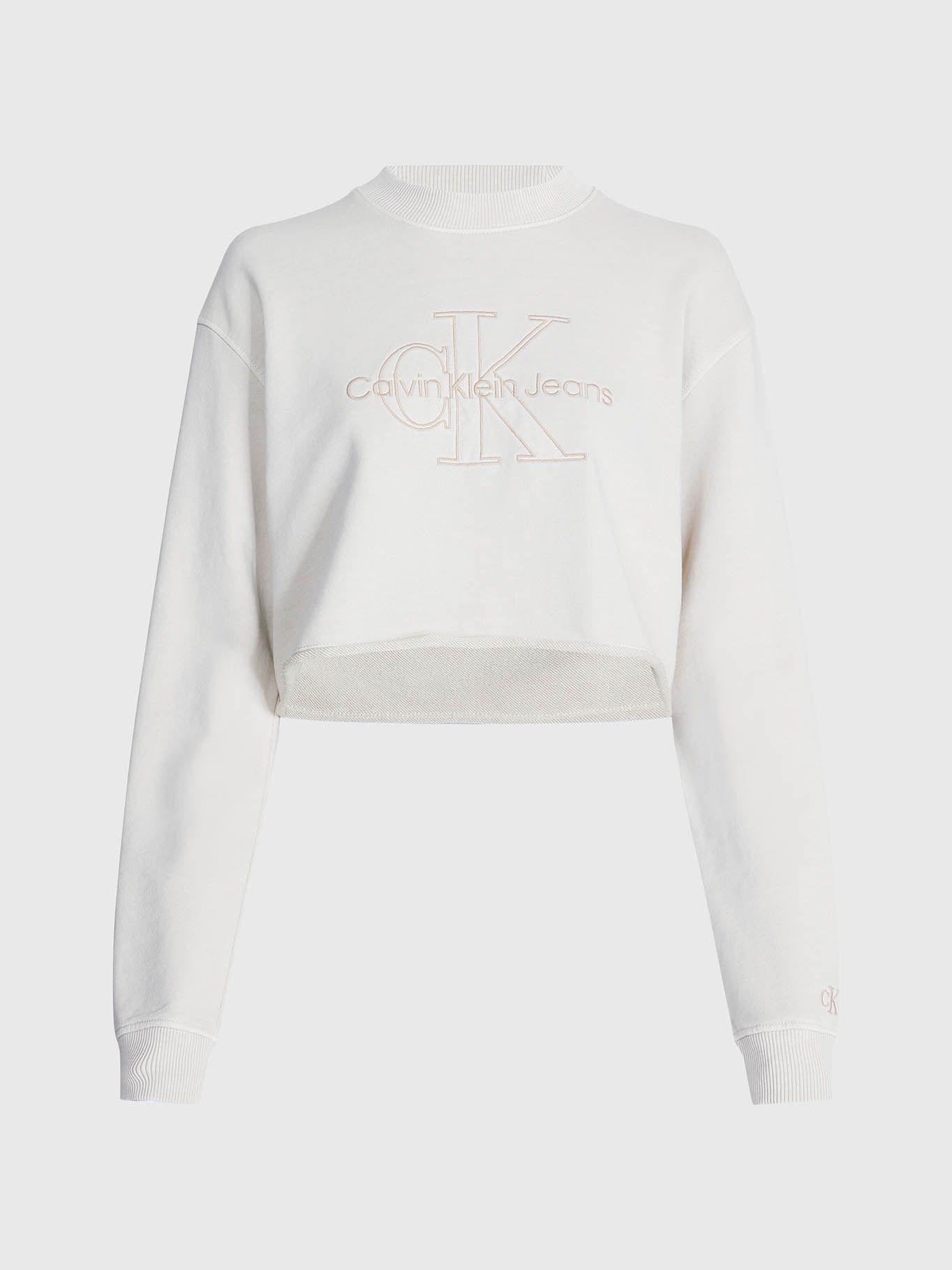 Sudadera Cropped bordada Beige Calvin Klein-4