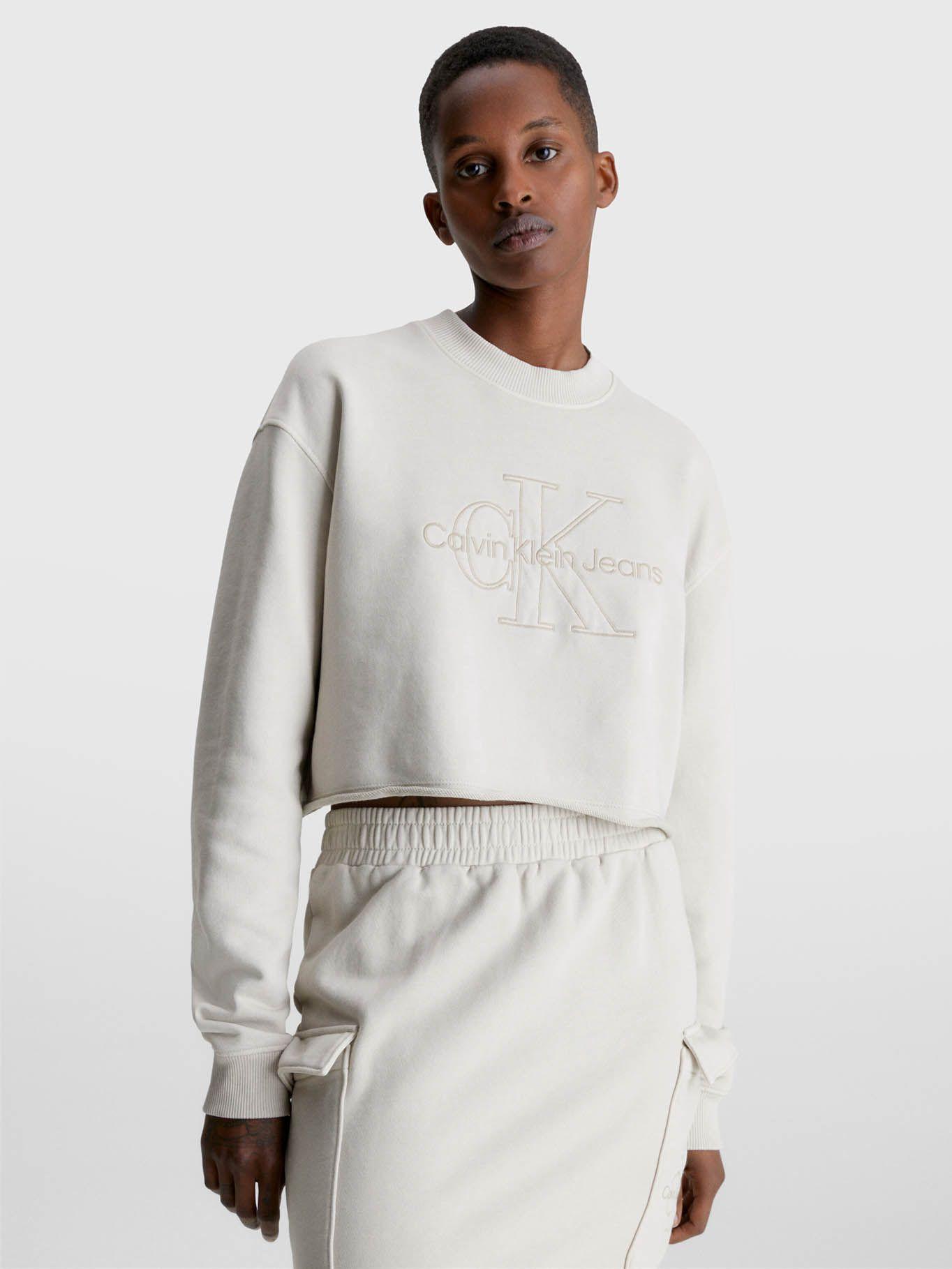 Sudadera Cropped bordada Beige Calvin Klein-0
