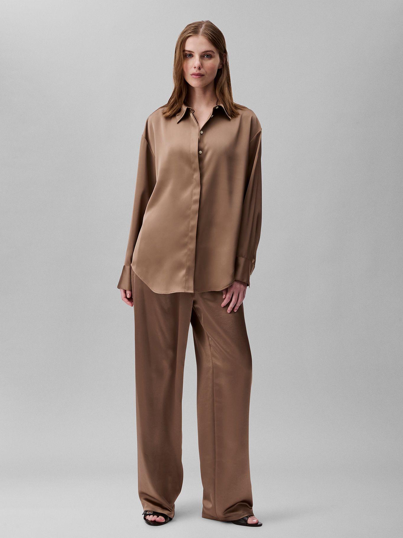 Camisa Satinada Con Brillo Mate Cafe Calvin Klein-1