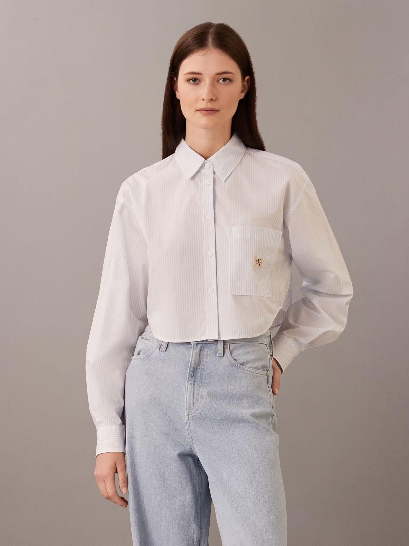 Camisa cropped popelín de algodón Blanco Calvin Klein-0
