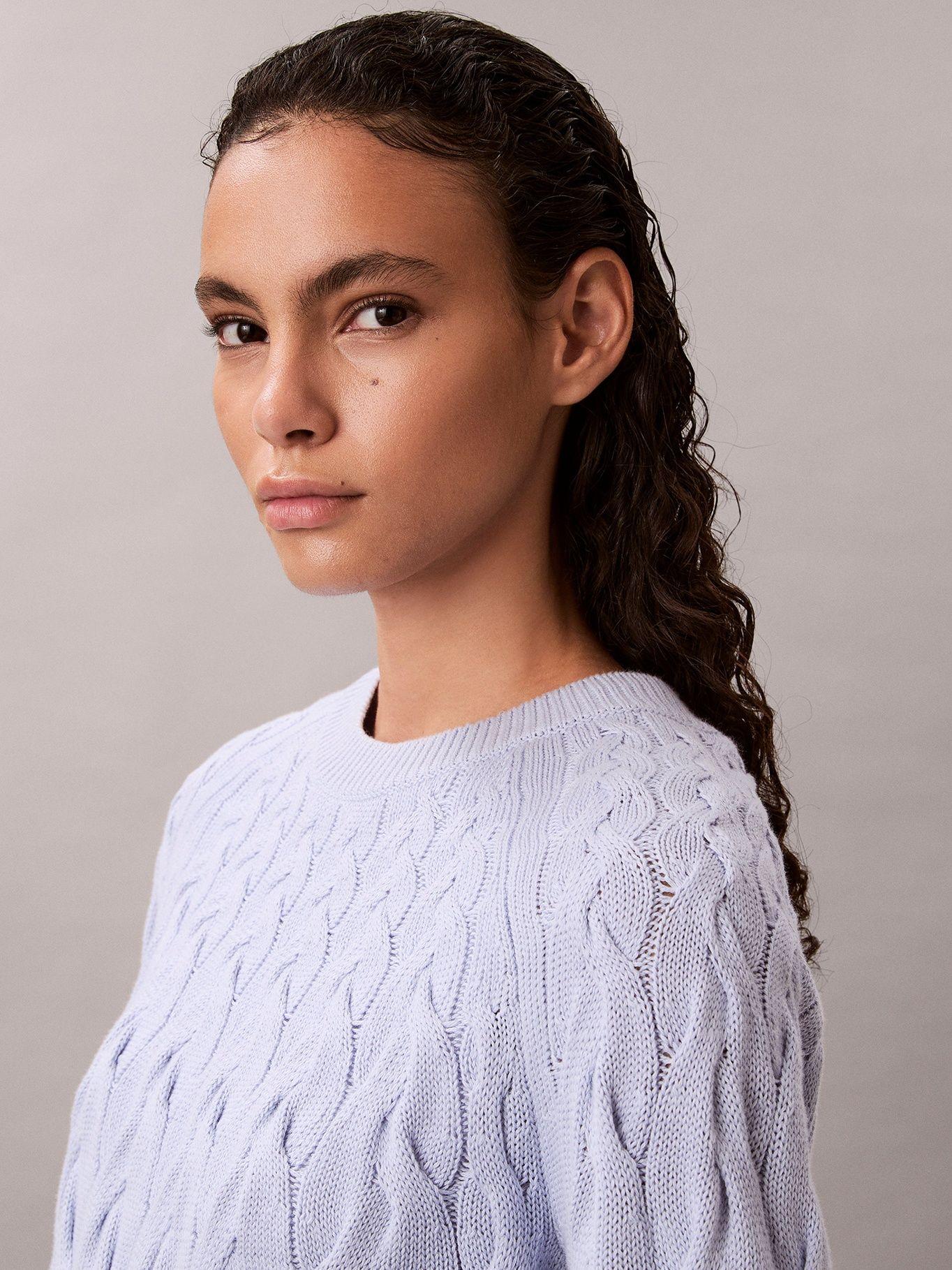 Sweater con Tejido Trenzado de Cuello Lila Calvin Klein-5