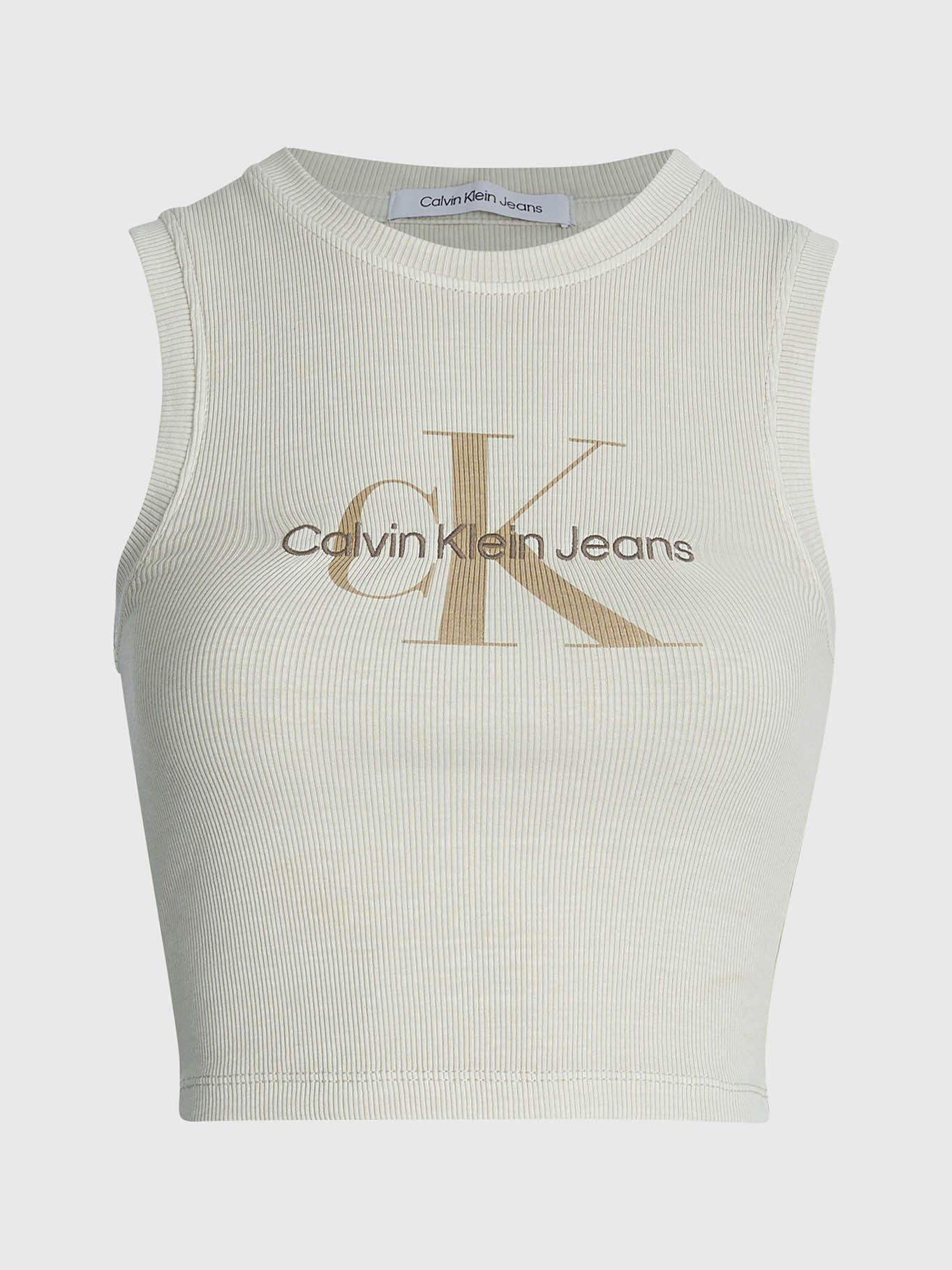 Camiseta de tirantes Cropped con monograma Beige Calvin Klein-4