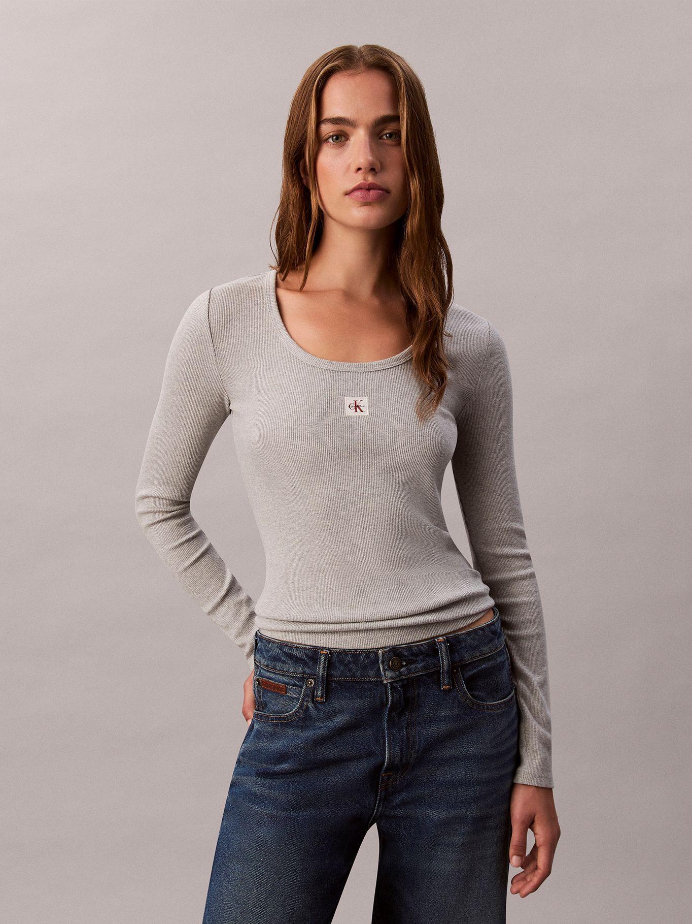 Polera Manga Larga con Cuello Scoop Gris Calvin Klein-0