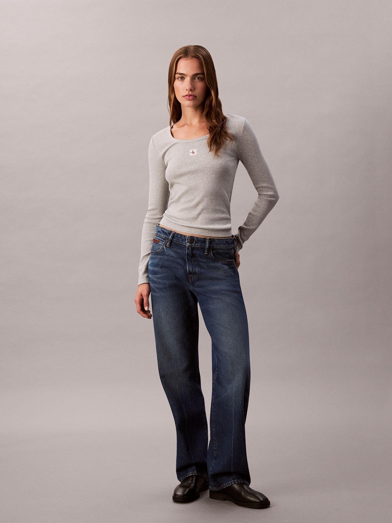 Polera Manga Larga con Cuello Scoop Gris Calvin Klein-1