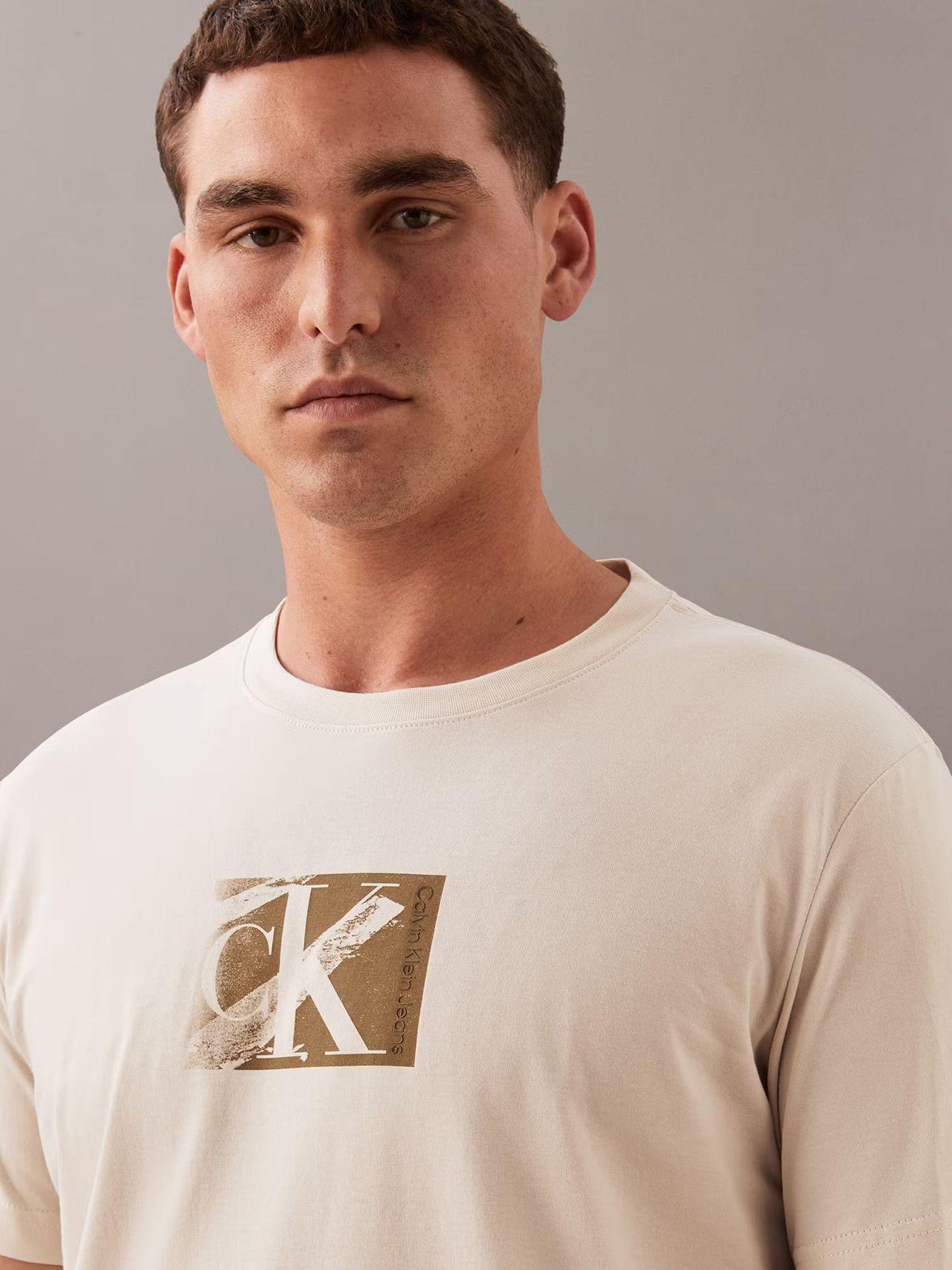 Polera con logotipo en caja pequeña Beige Calvin Klein-3