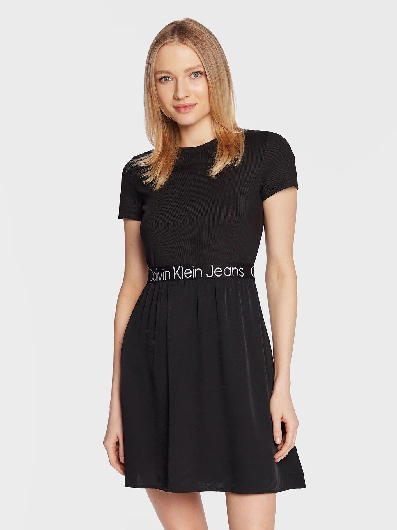 Vestido con logo y cuello redondo Negro Calvin Klein-0