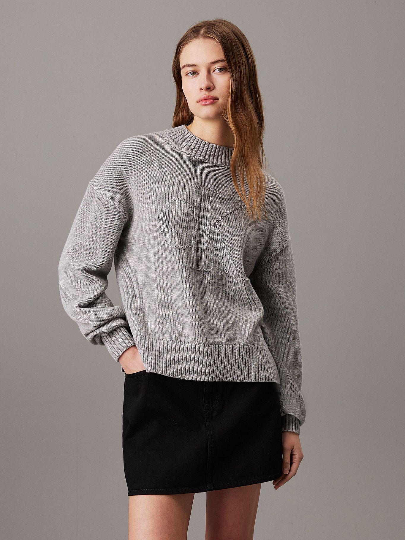 Sweater Ck Intarsia Loose Gris Calvin Klein-0